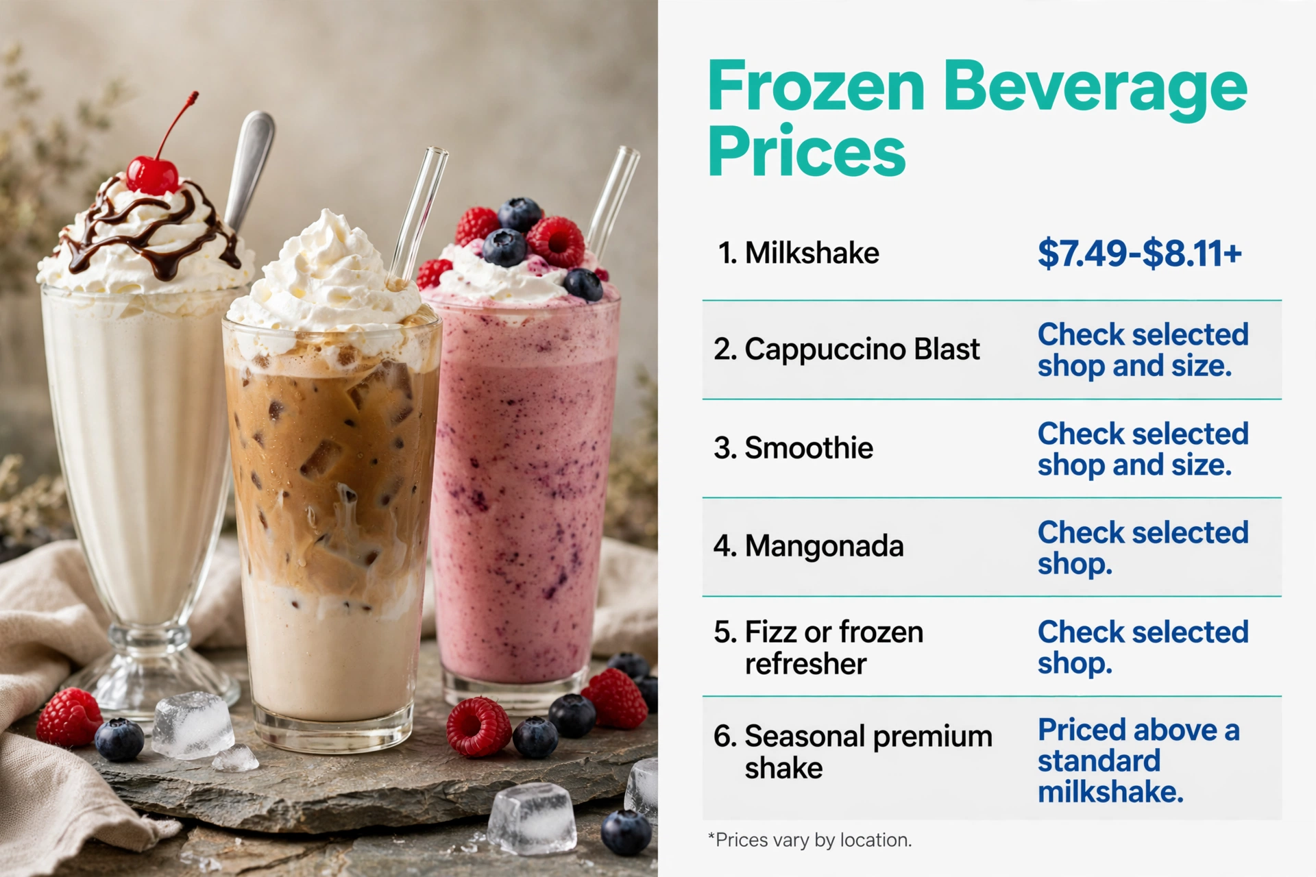 Infographic showing Baskin-Robbins Menu With Prices