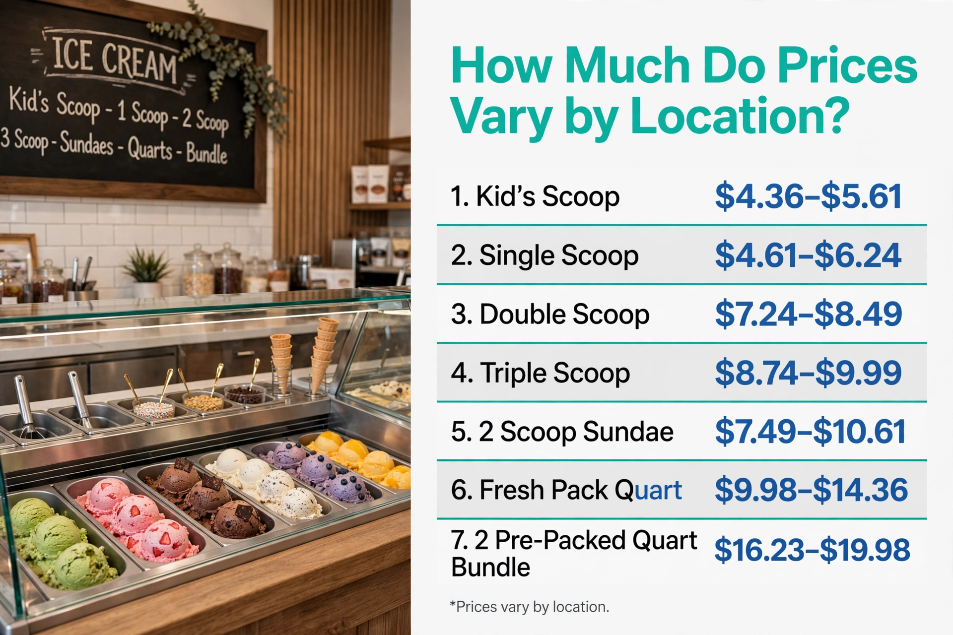 Infographic showing Baskin-Robbins Menu With Prices