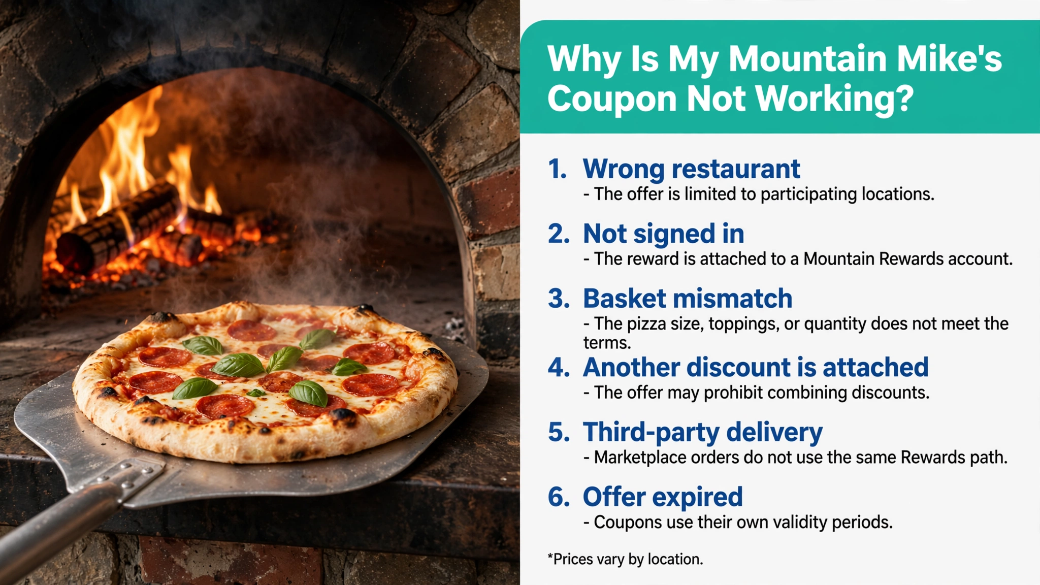Infographic: why your Mountain Mike's coupon or reward is not working - common issues and fixes