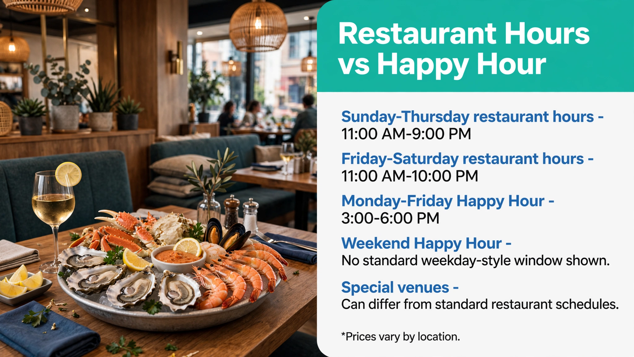 Infographic: Pappadeaux restaurant hours vs happy hour