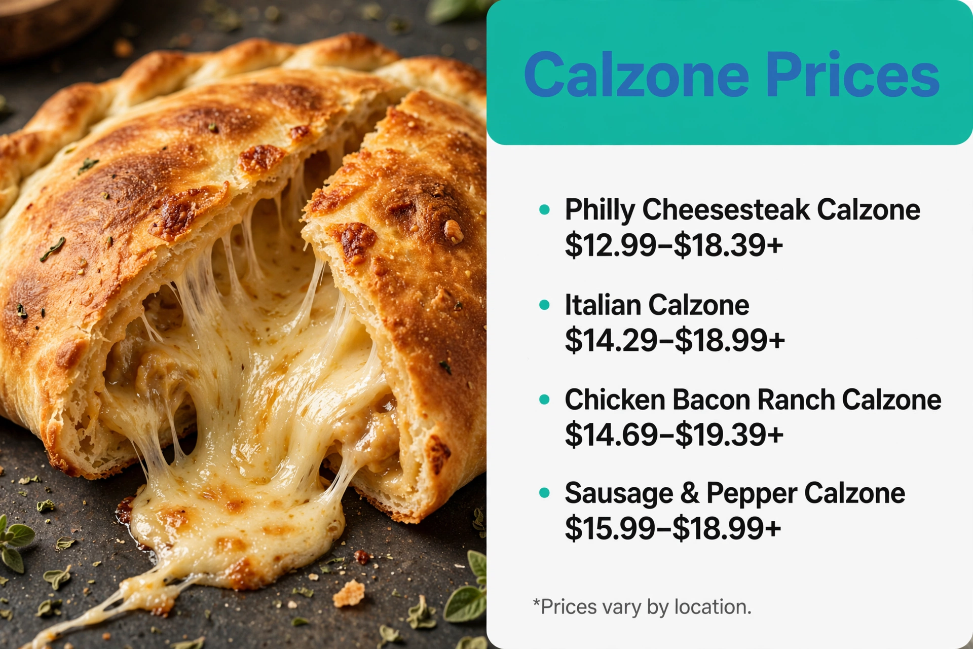 Infographic of Schlotzsky's calzone prices