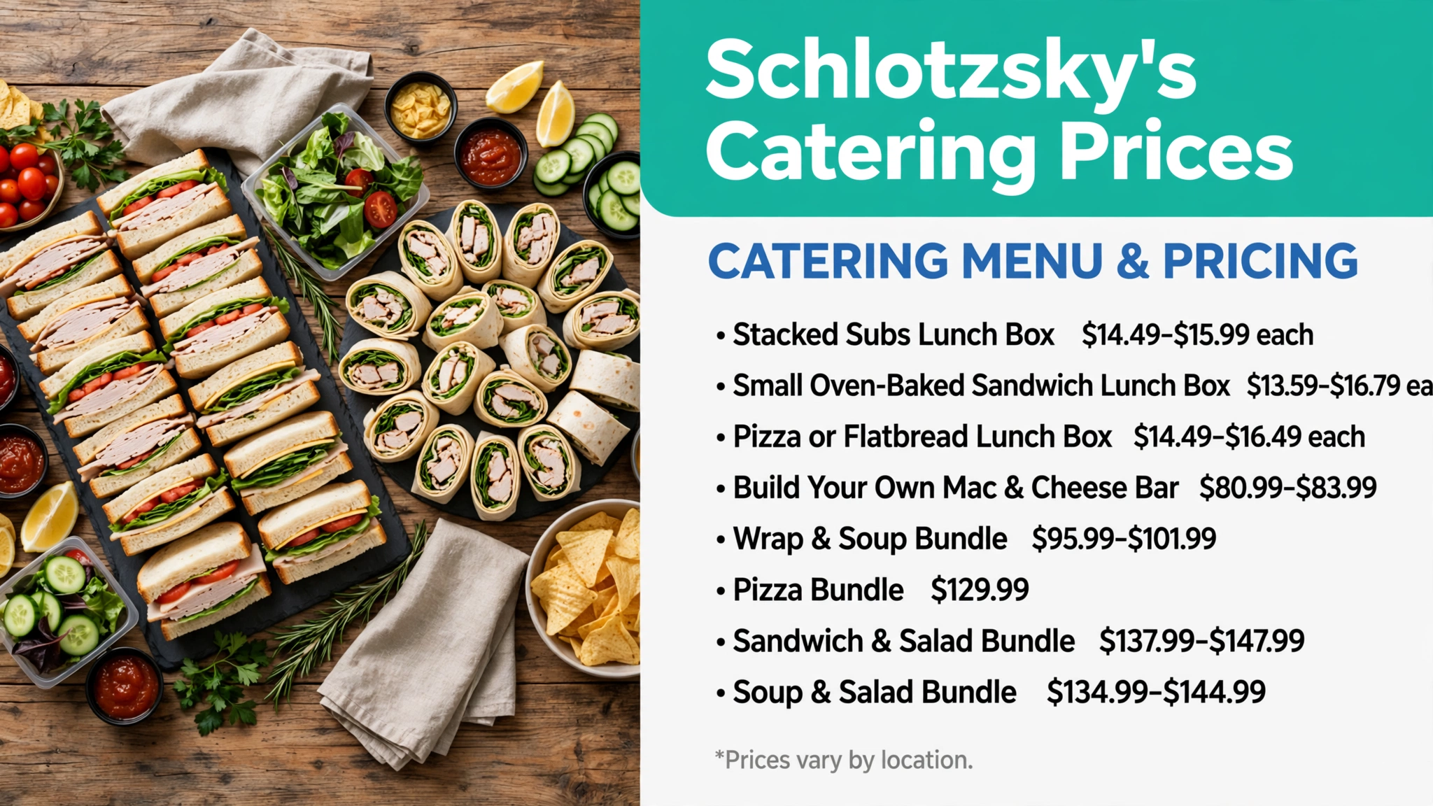 Infographic of Schlotzsky's catering prices