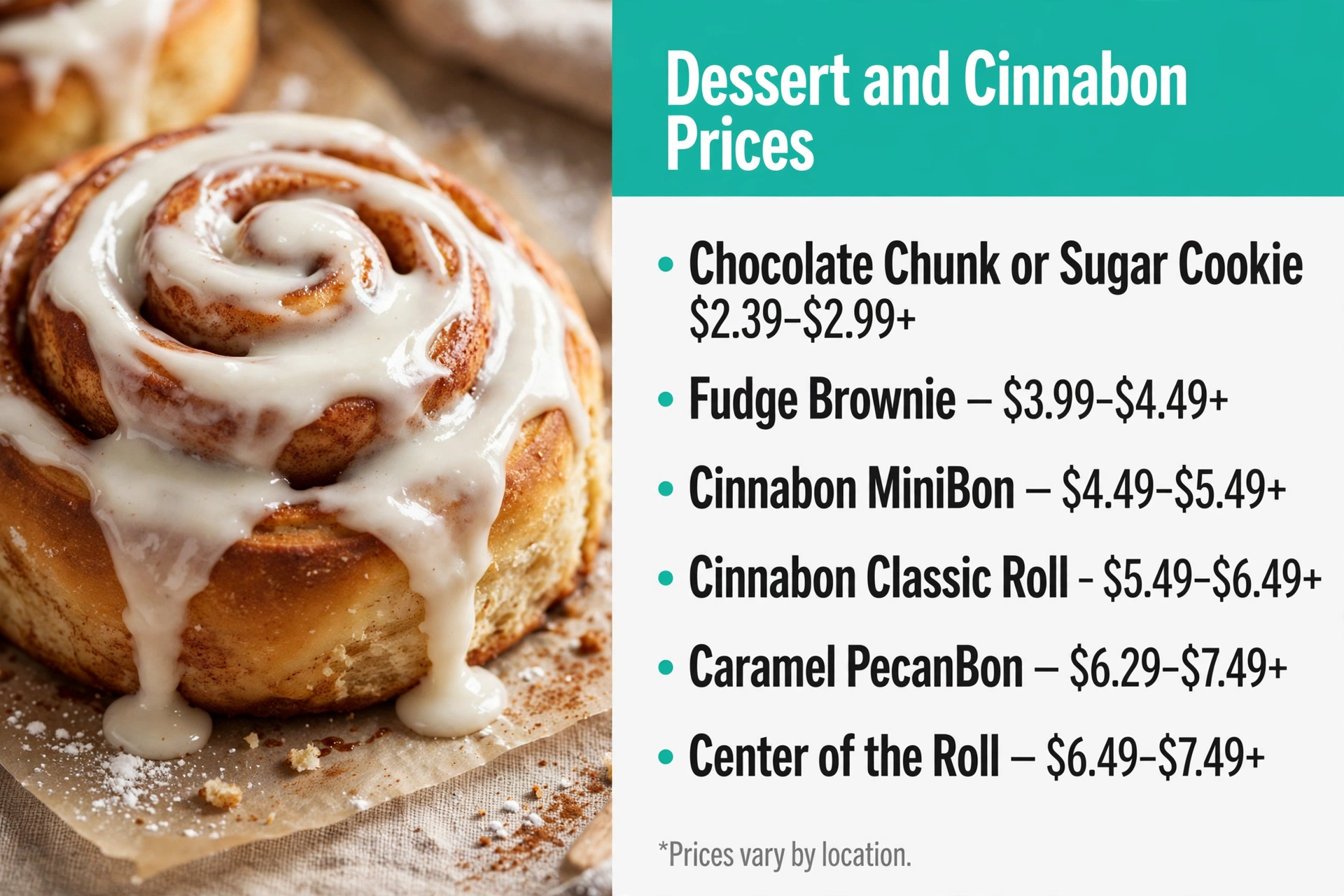 Infographic of Schlotzsky's dessert and Cinnabon prices