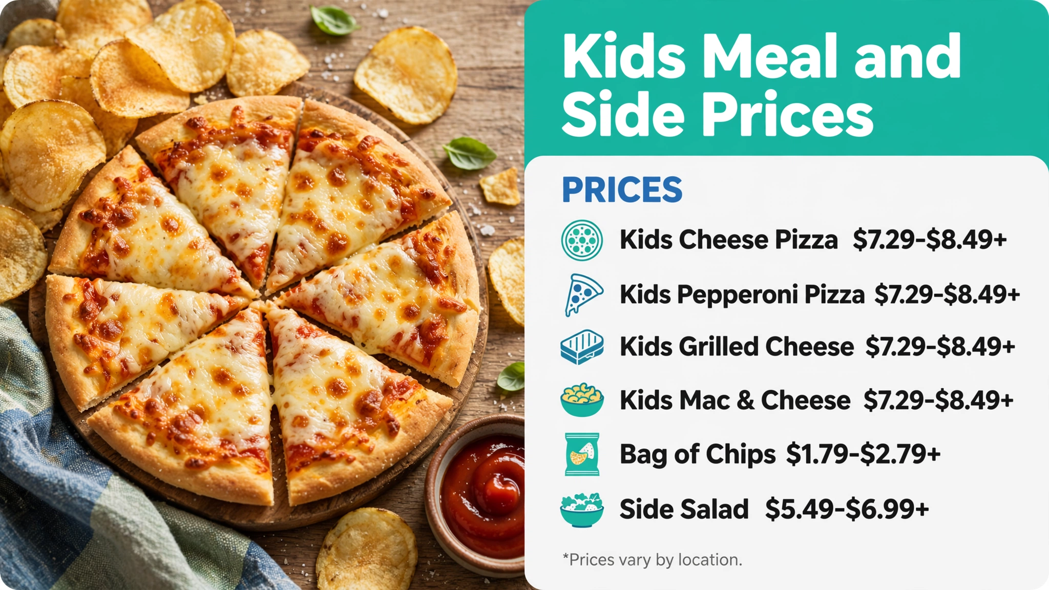 Infographic of Schlotzsky's kids meal and side prices