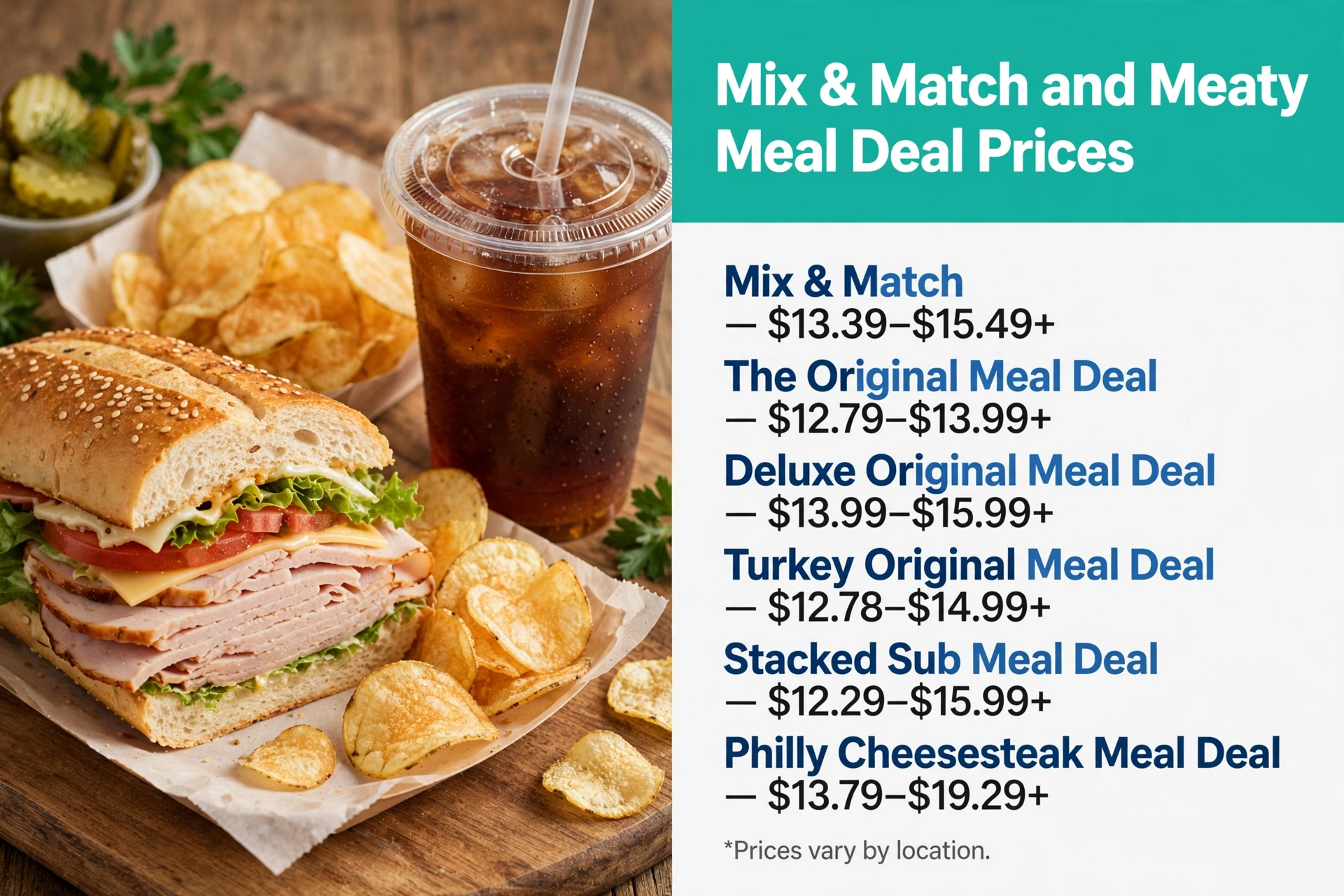 Infographic of Schlotzsky's Mix and Match and meal deal prices