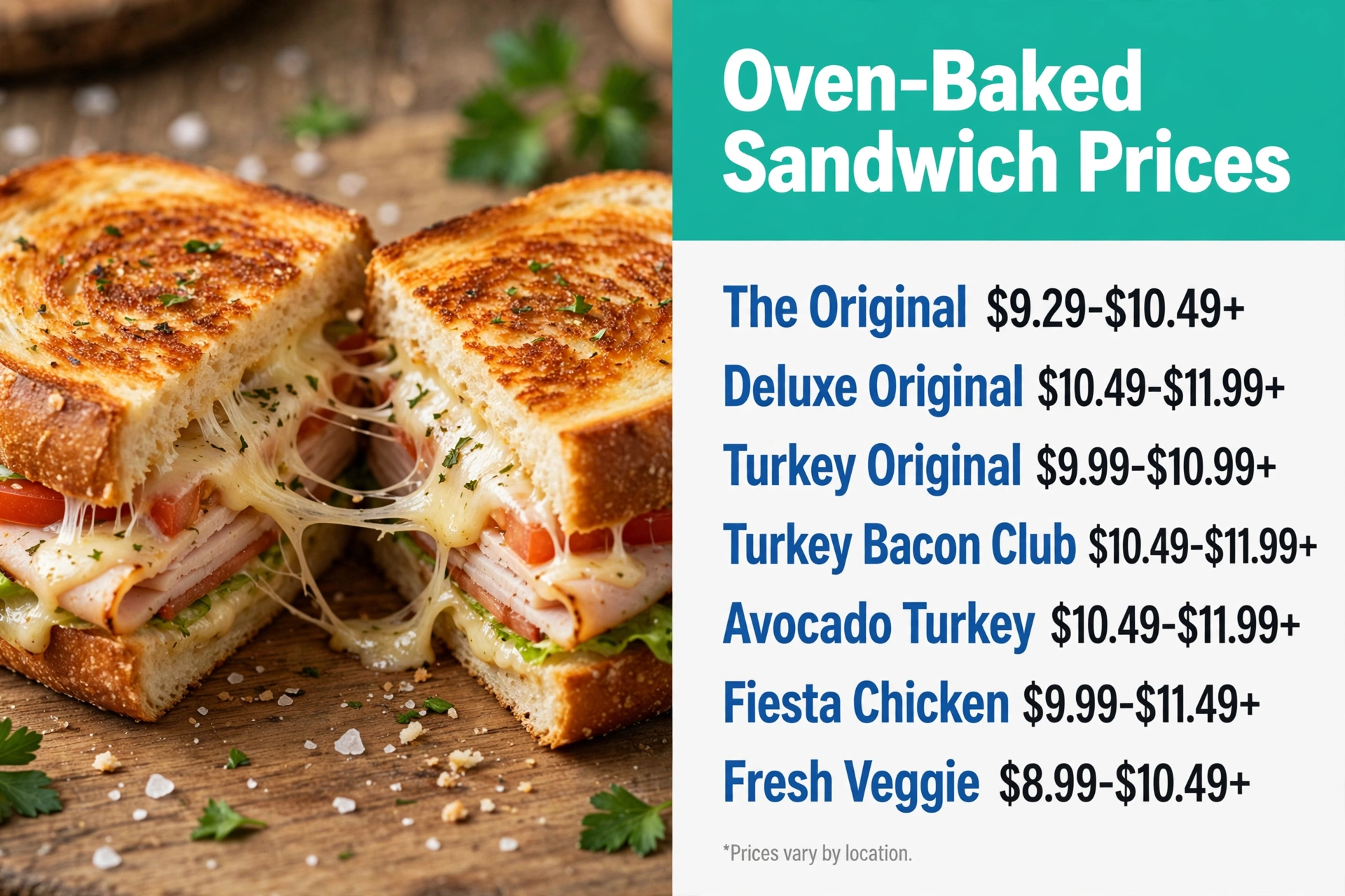 Infographic of Schlotzsky's oven-baked sandwich prices