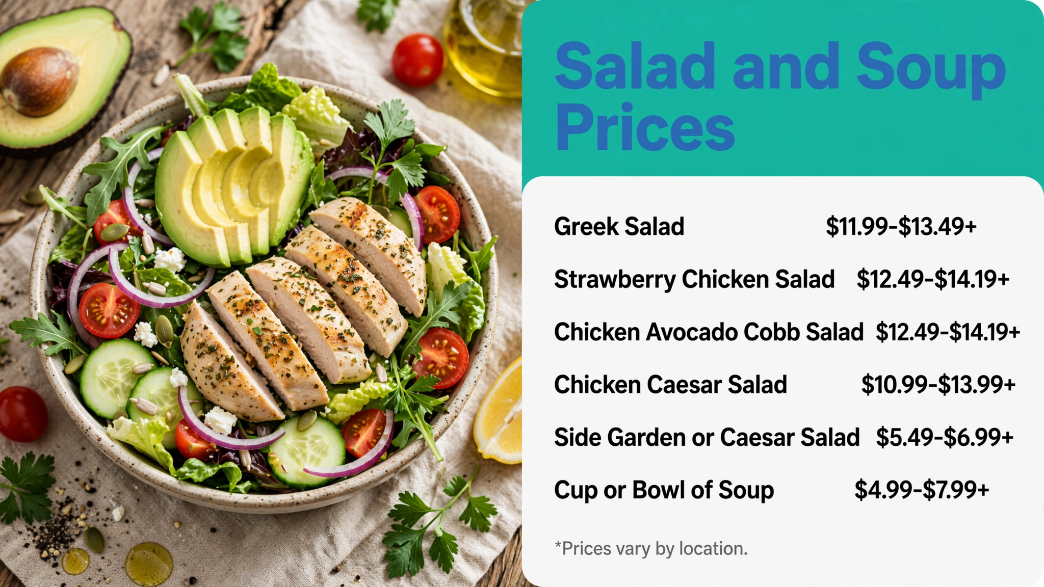 Infographic of Schlotzsky's salad and soup prices