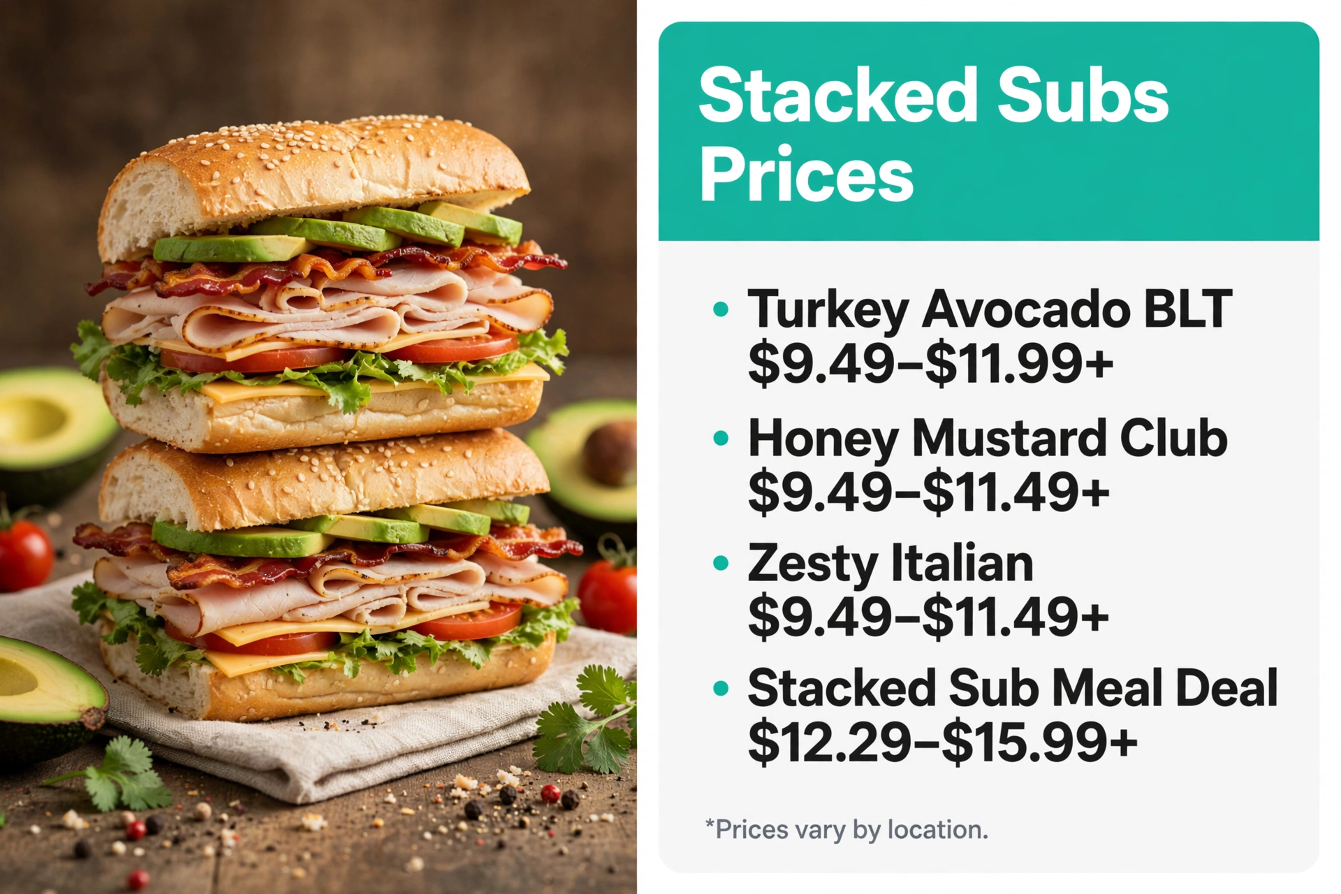 Infographic of Schlotzsky's stacked sub prices