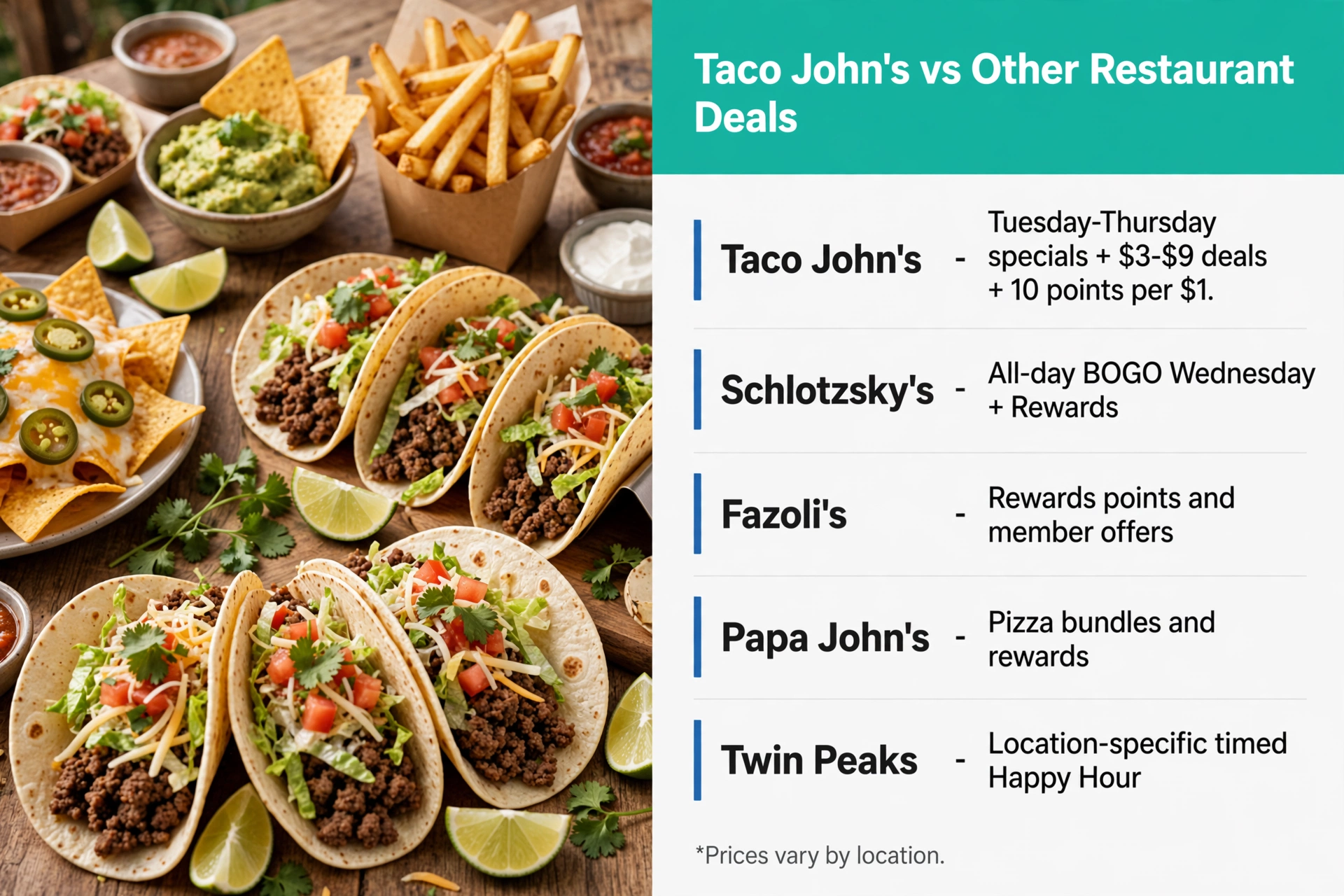 Taco John's vs other restaurant deals comparison infographic