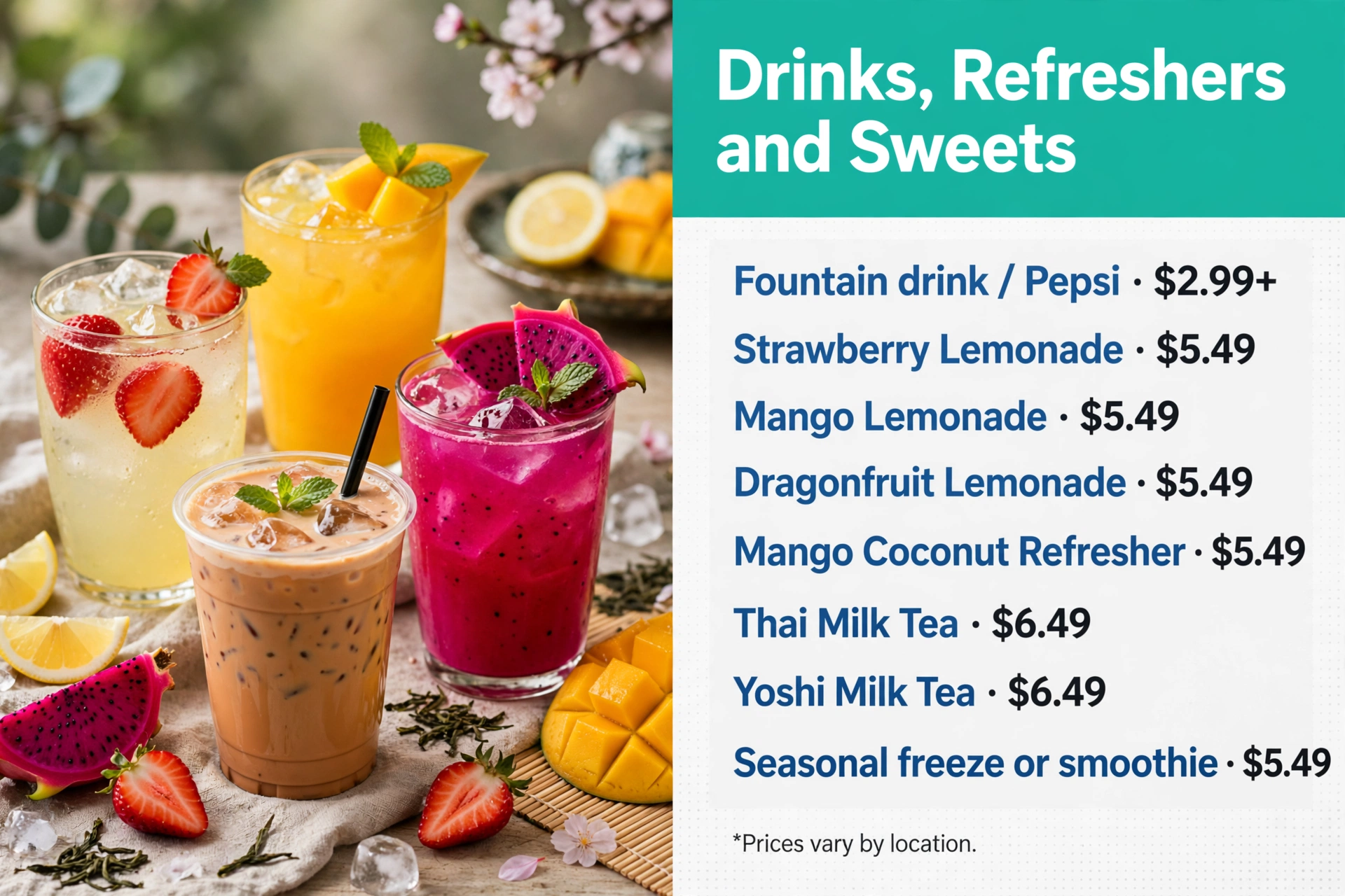 Infographic: Yoshinoya drinks, refreshers and sweets with prices