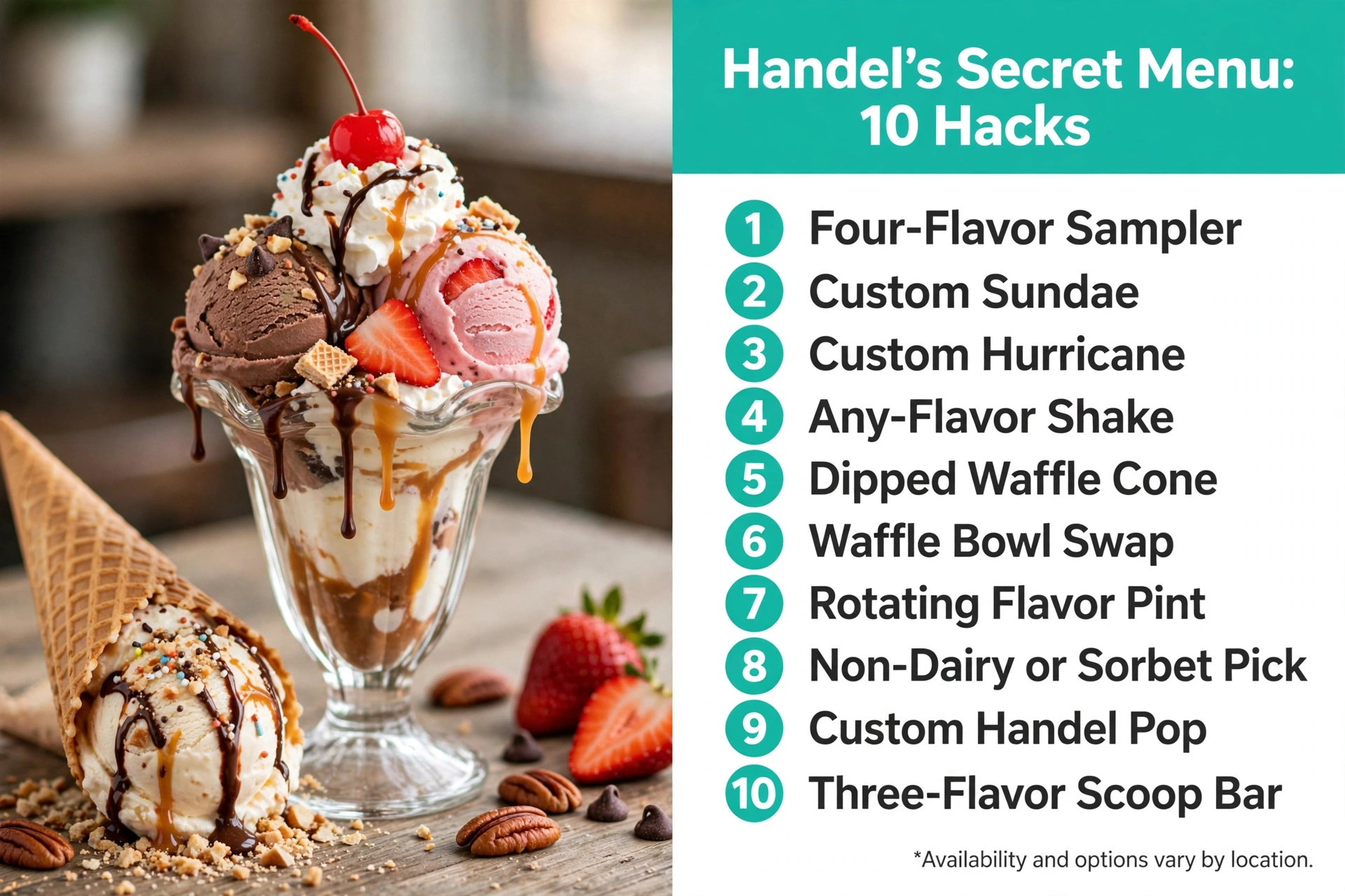 Handel's Homemade Ice Cream secret menu infographic: 10 frozen treat hacks