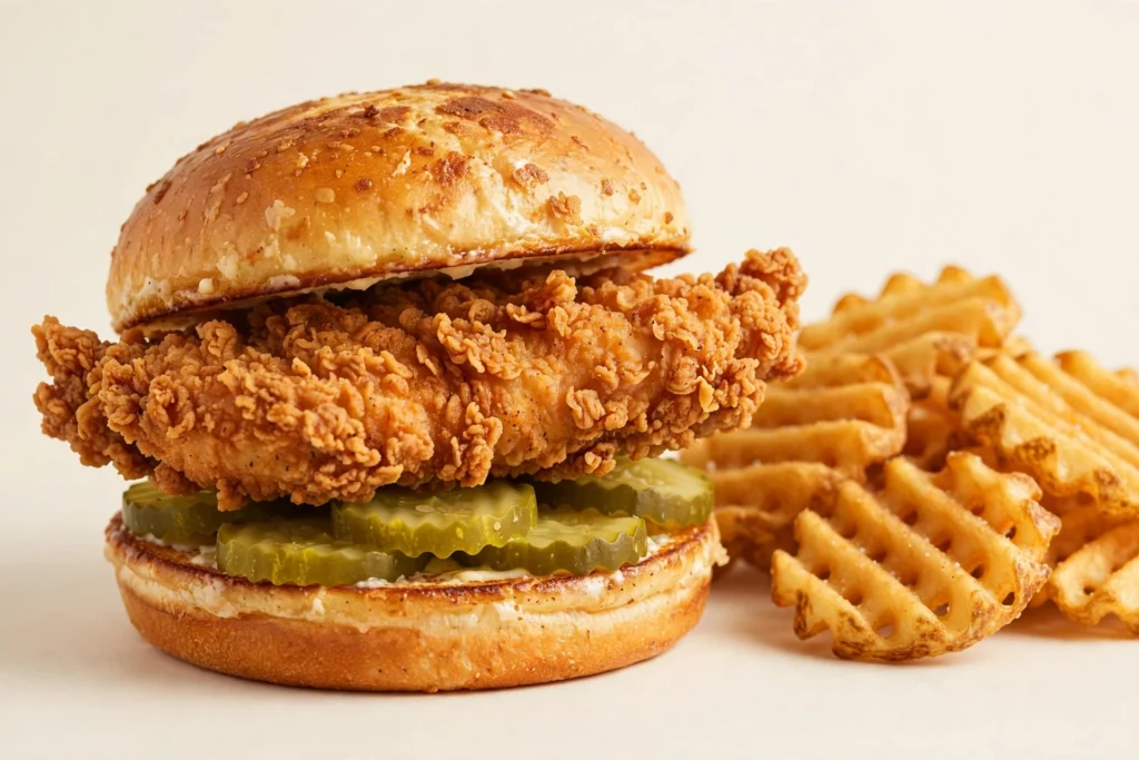 Chick-fil-A crispy chicken sandwich with waffle fries