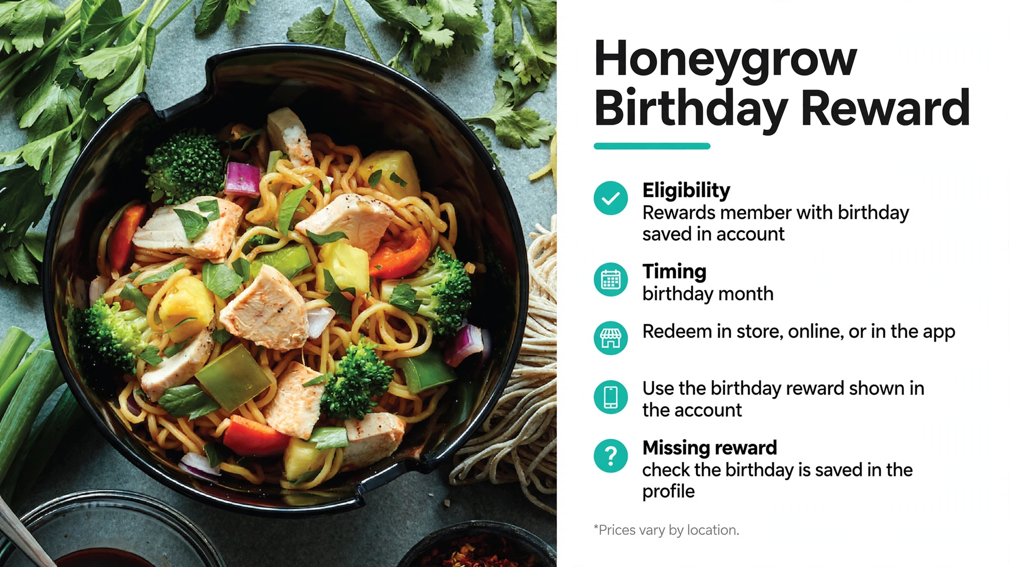 Honeygrow birthday reward infographic