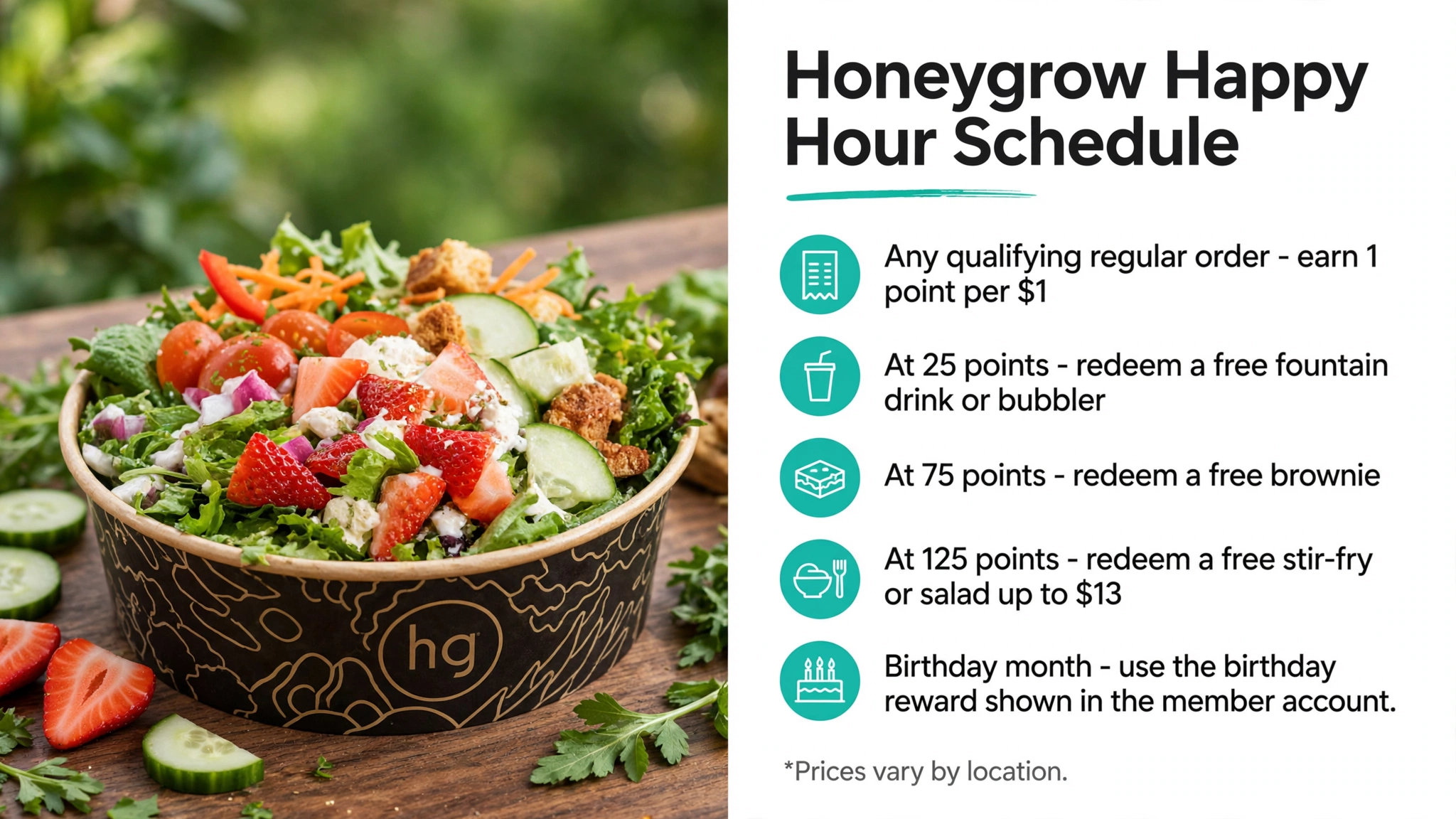 Honeygrow happy hour schedule infographic