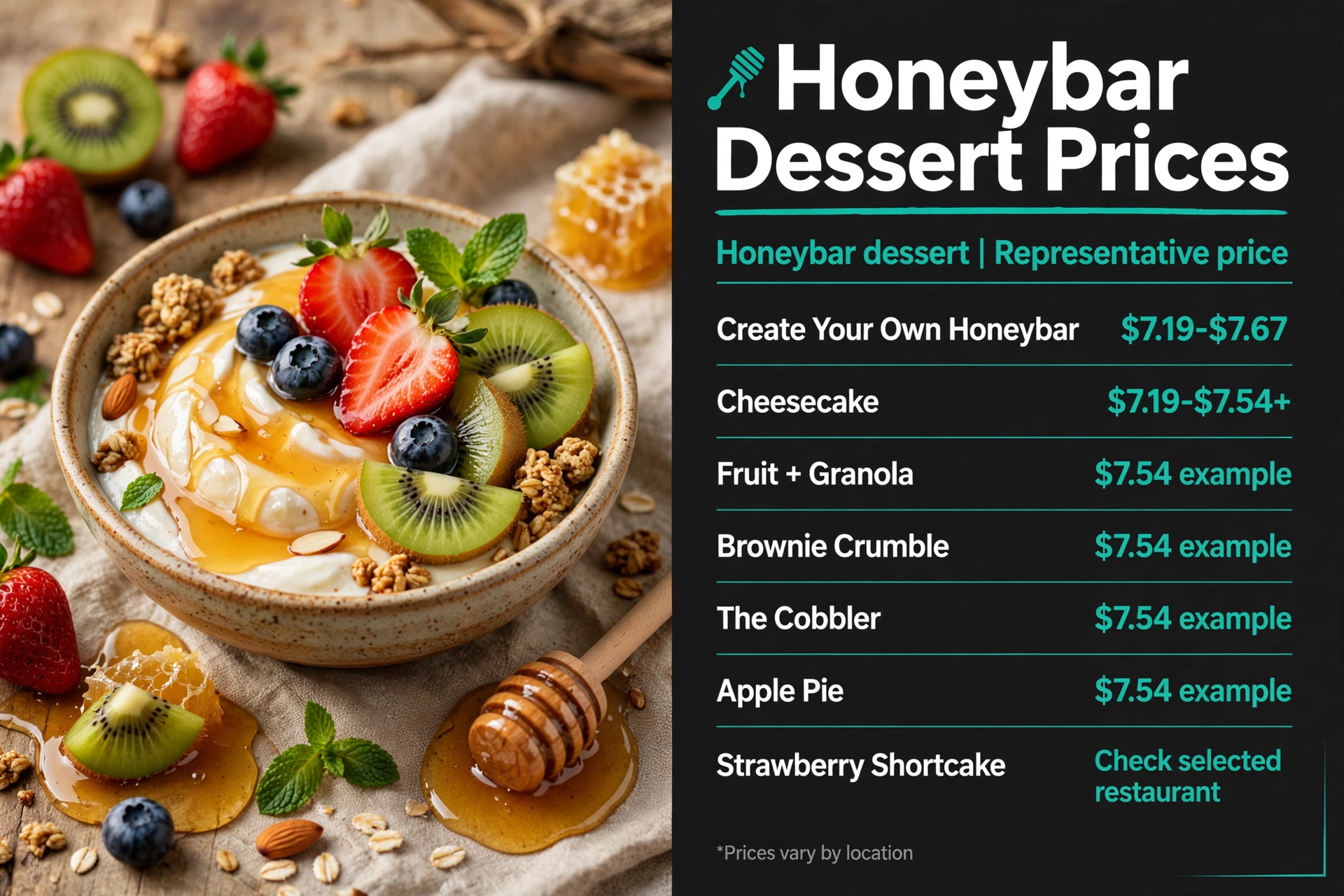 Infographic: Honeygrow Honeybar Dessert Prices menu prices