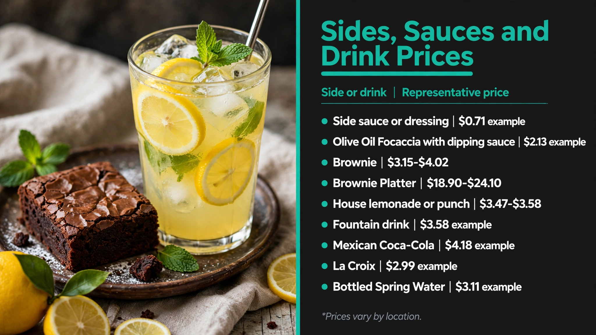 Infographic: Honeygrow Sides, Sauces and Drink Prices menu prices