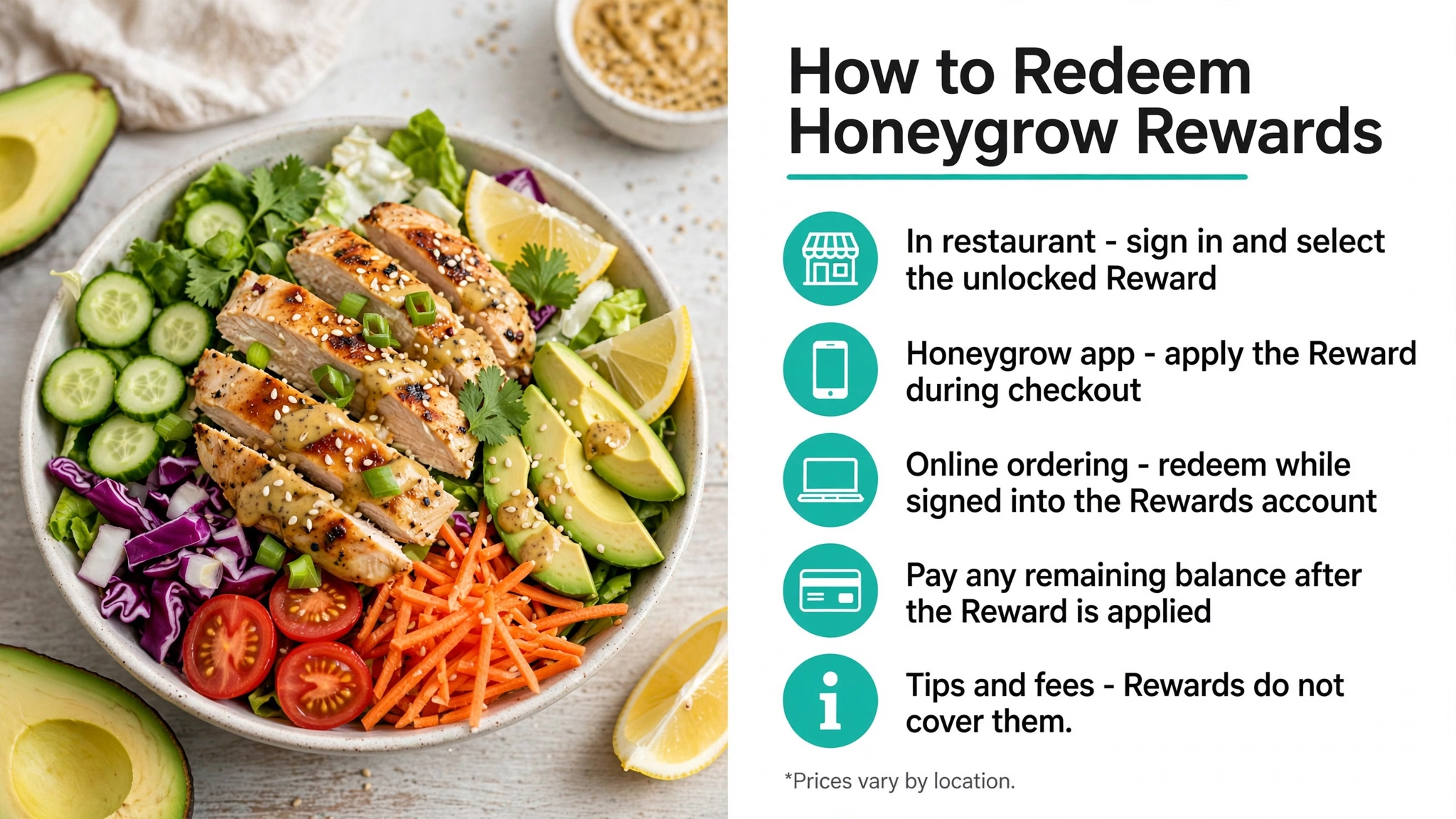 How to redeem Honeygrow rewards infographic