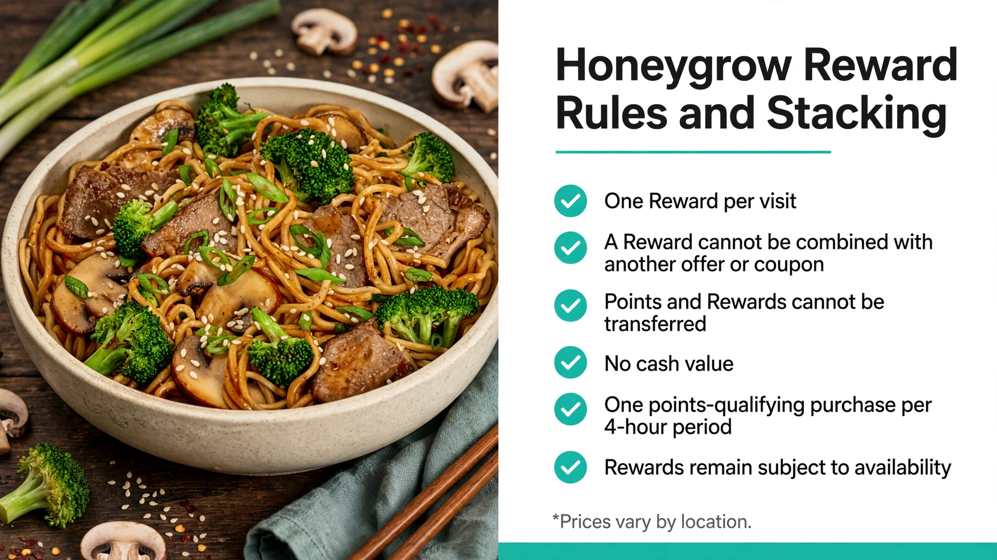 Honeygrow reward rules and stacking infographic