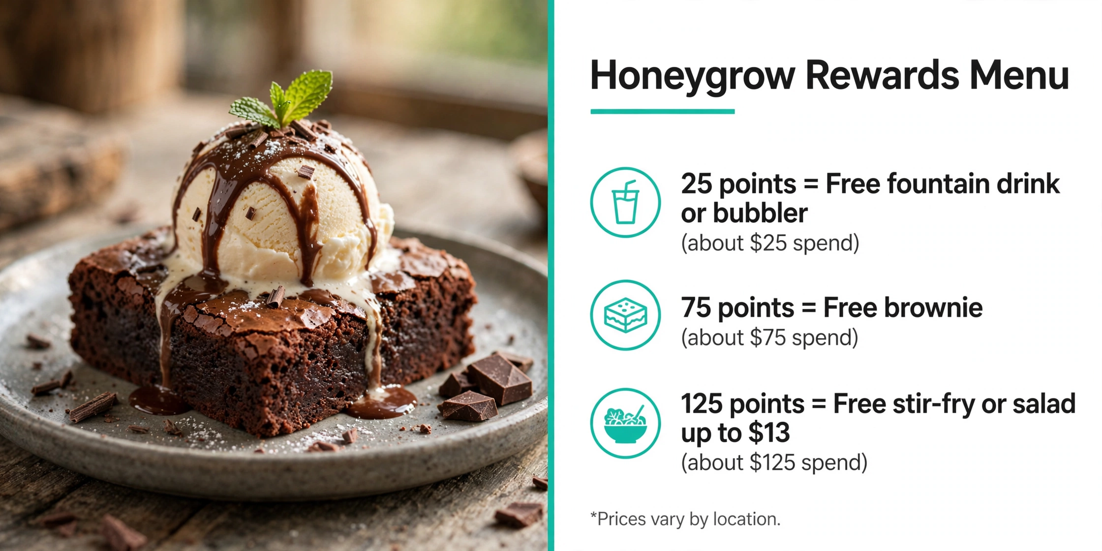 Honeygrow rewards menu tiers infographic