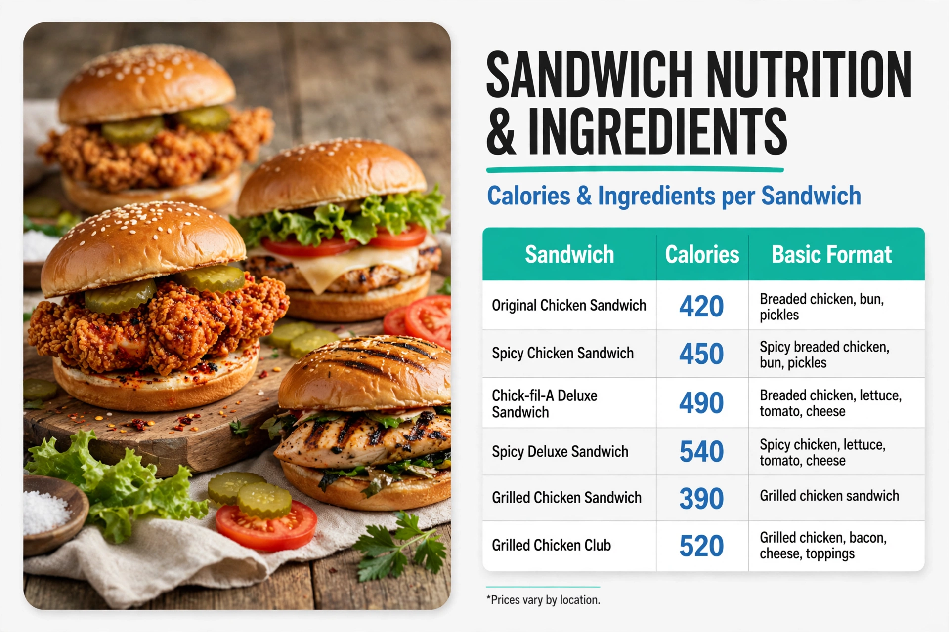 Chick-fil-A sandwich prices infographic - table 2