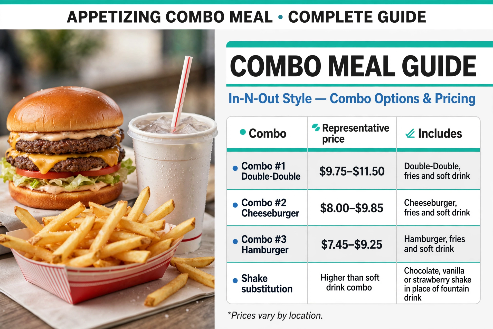 In-N-Out Burger combo meals prices infographic