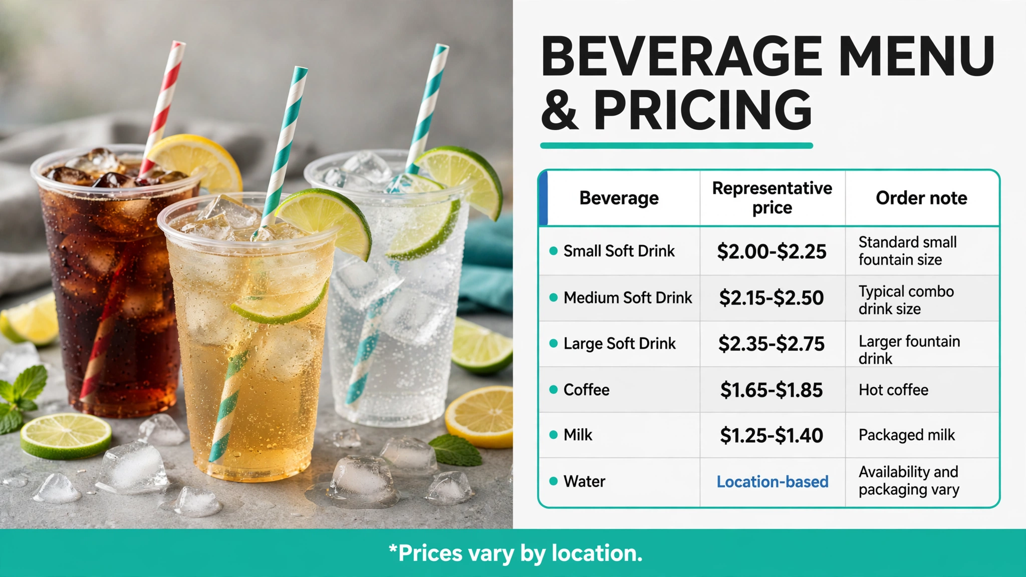 In-N-Out Burger beverages menu infographic