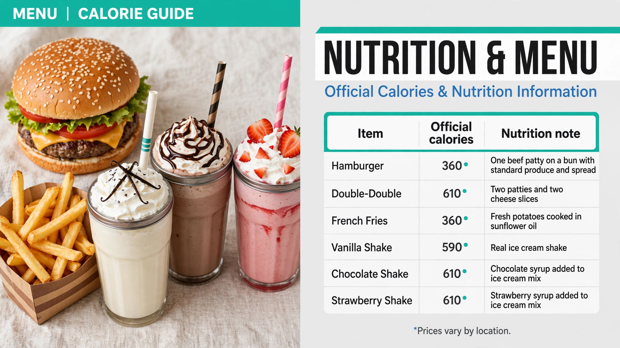 In-N-Out Burger nutrition and calories infographic