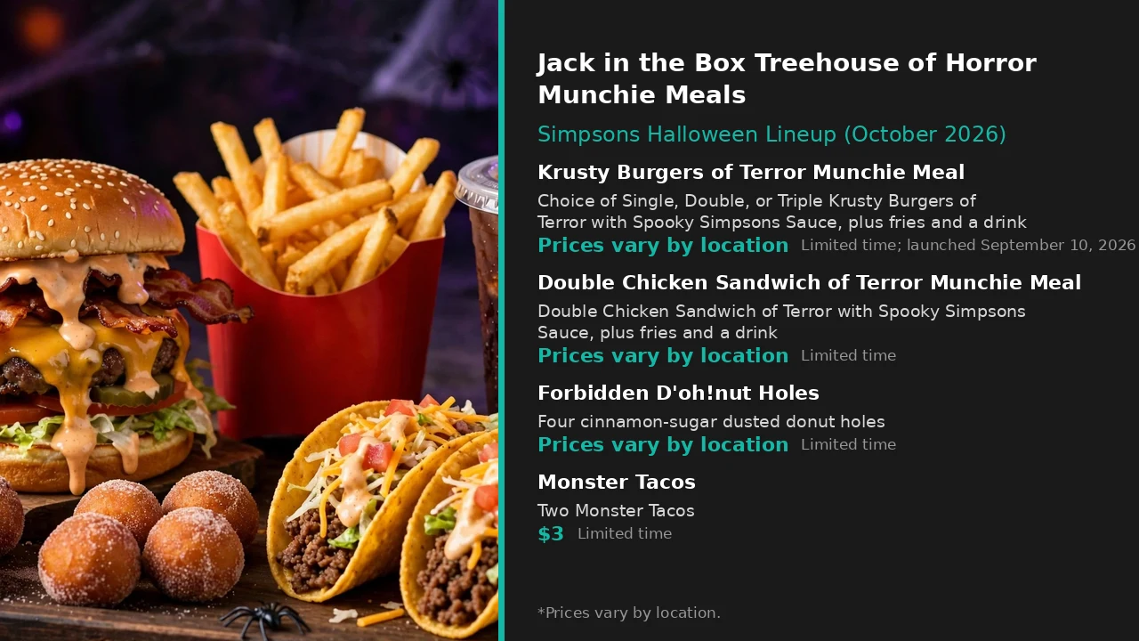 Infographic: Jack in the Box Simpsons Treehouse of Horror Munchie Meals with Monster Tacos, October 2026