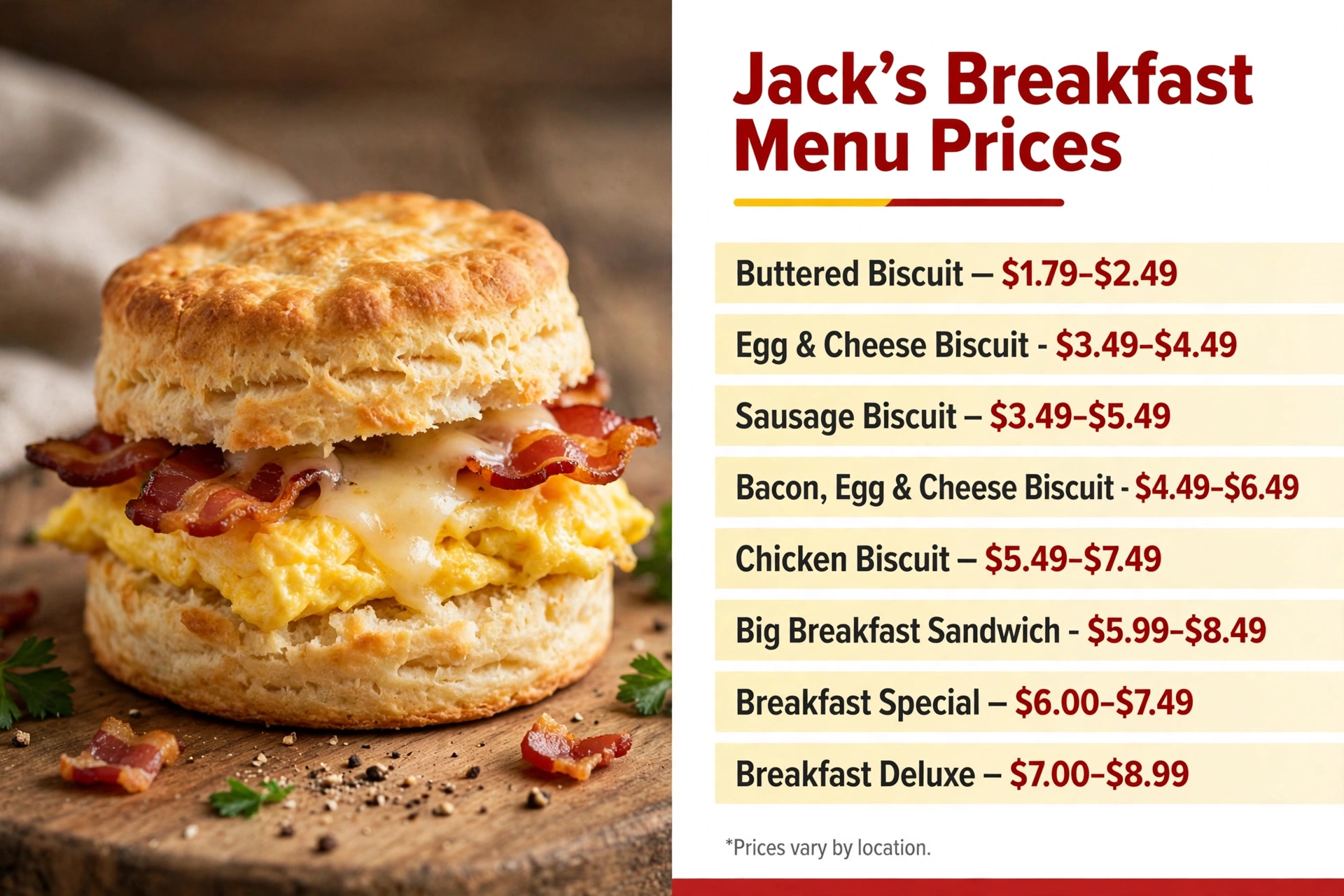 Jack's breakfast menu prices infographic