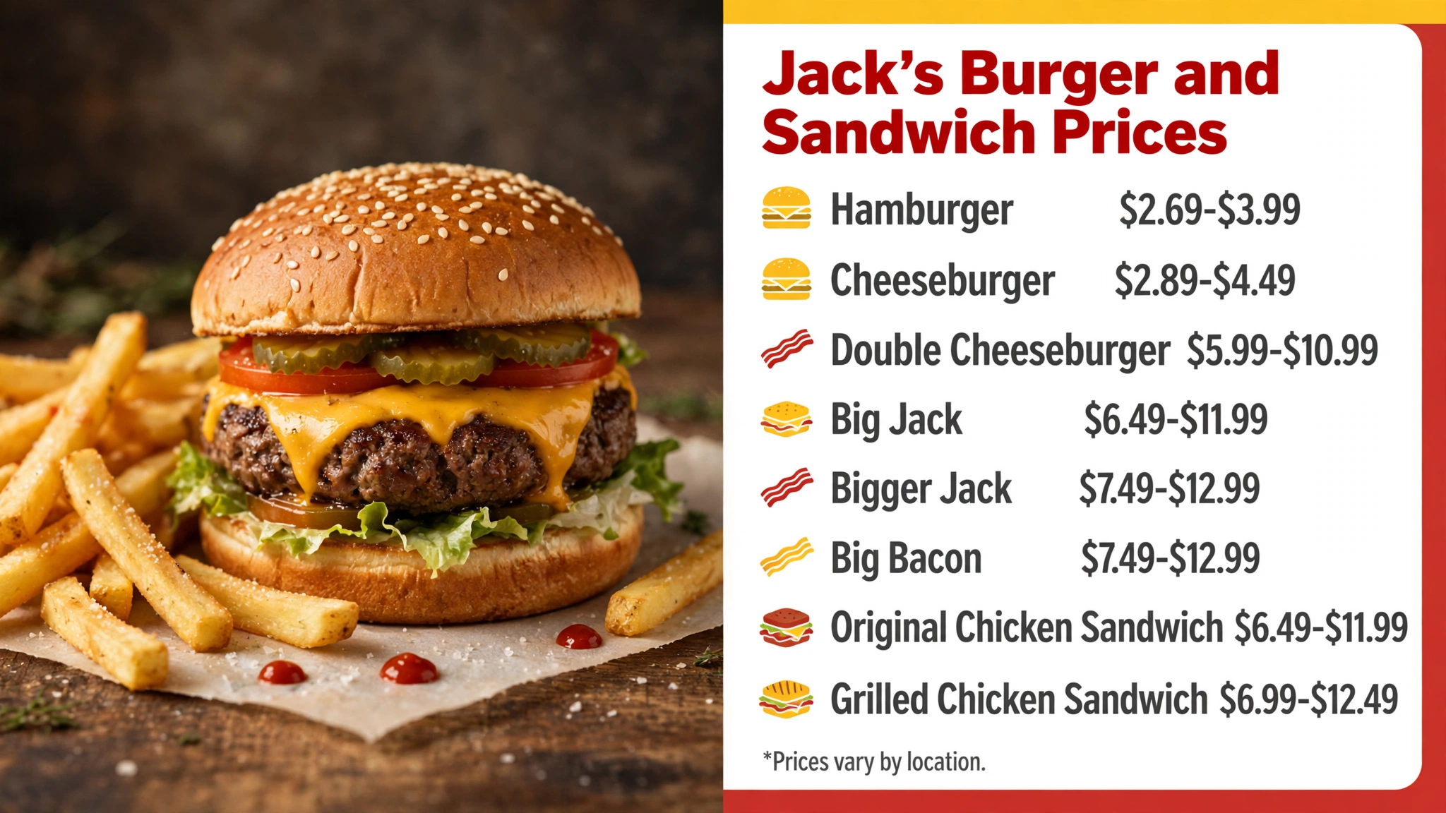 Jack's burger and sandwich prices infographic
