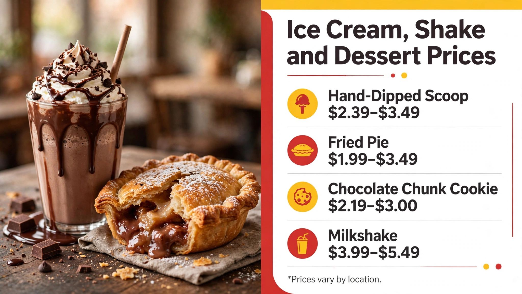 Jack's ice cream shake and dessert prices infographic