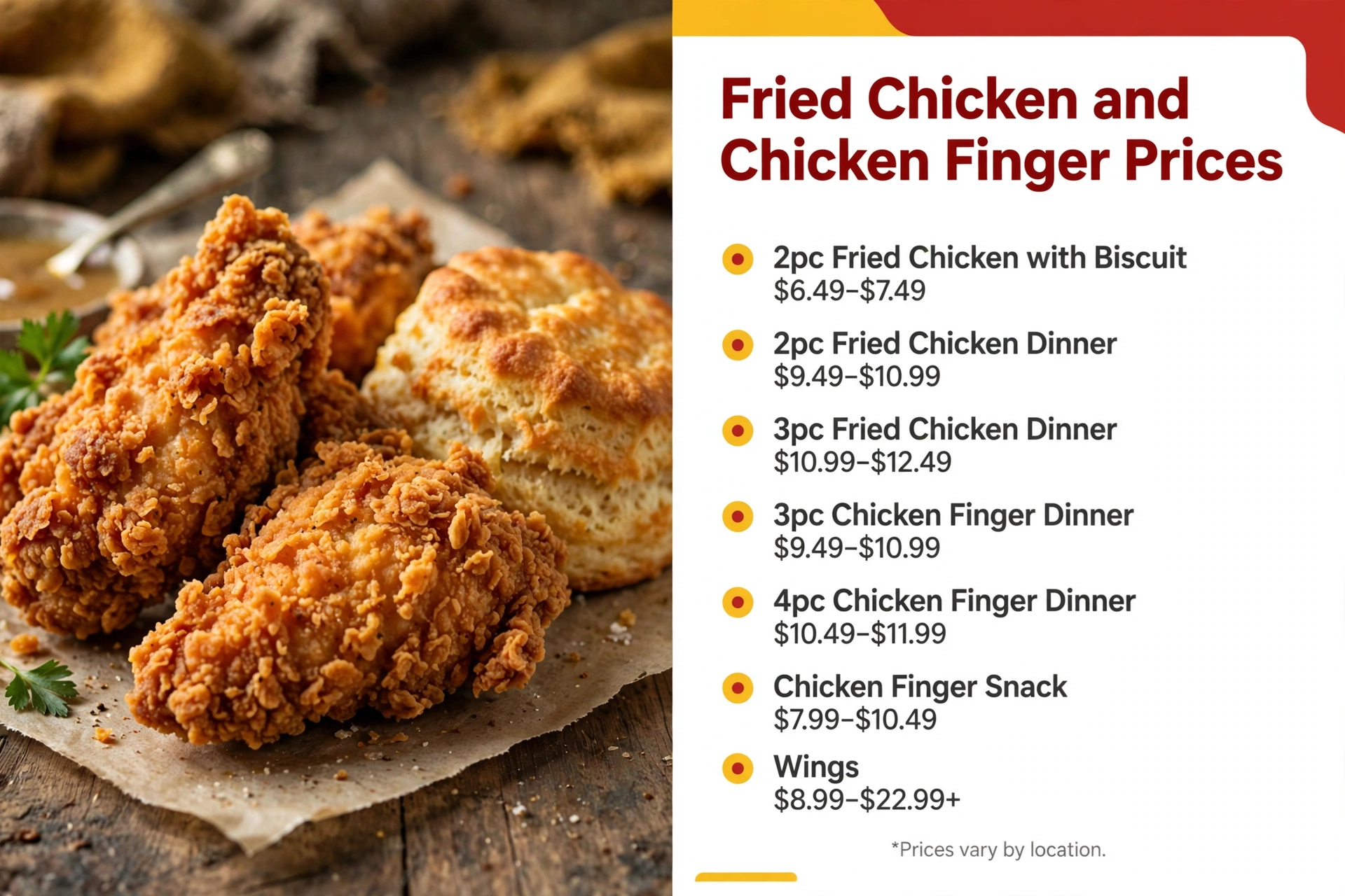 Jack's fried chicken and chicken finger prices infographic