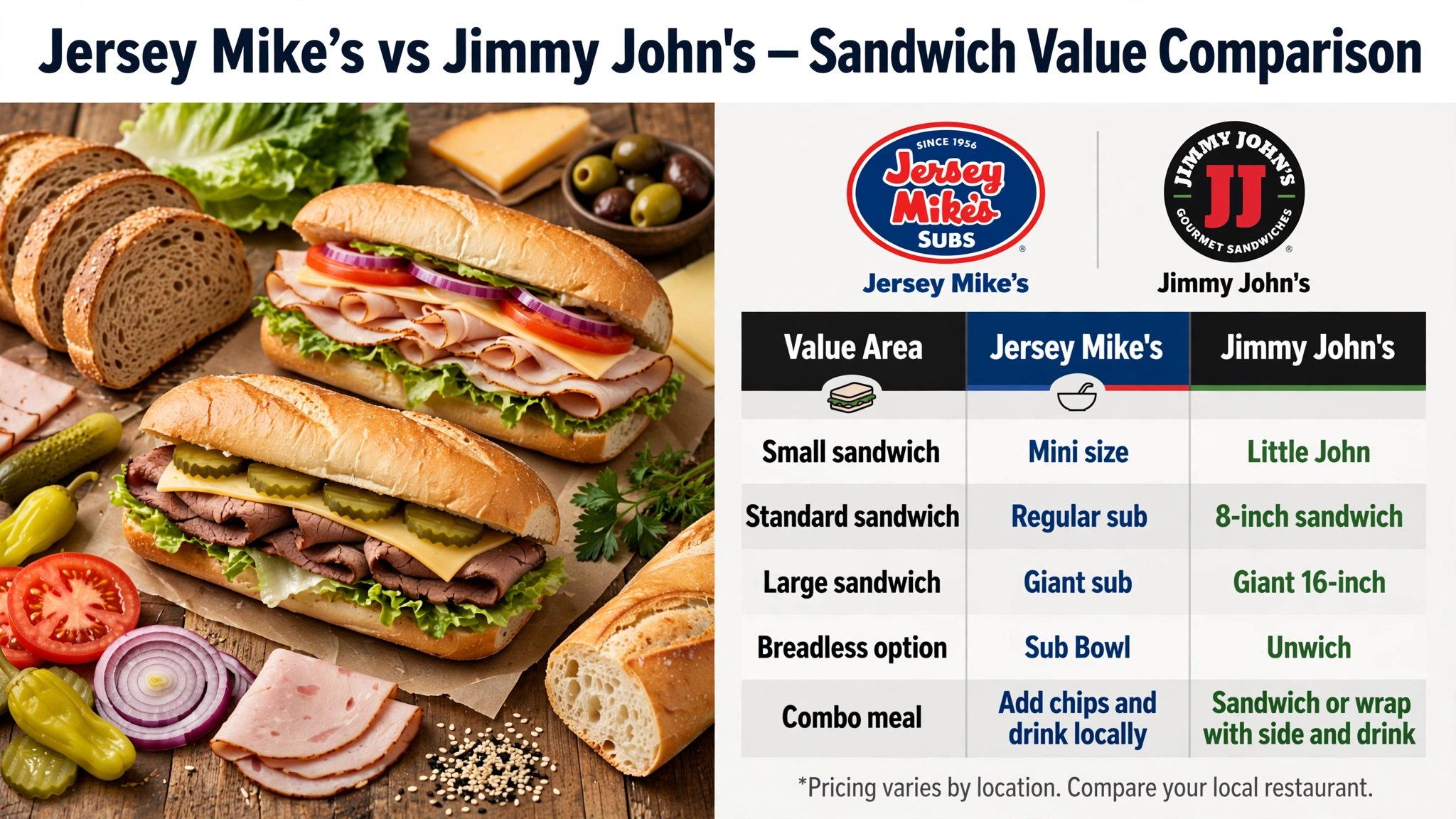 Jersey Mike's vs Jimmy John's sandwich value comparison infographic