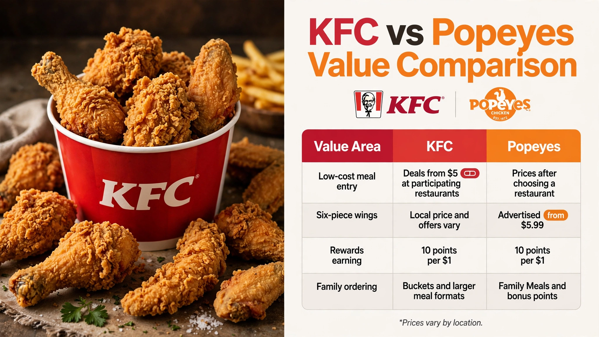 KFC vs Popeyes price comparison infographic