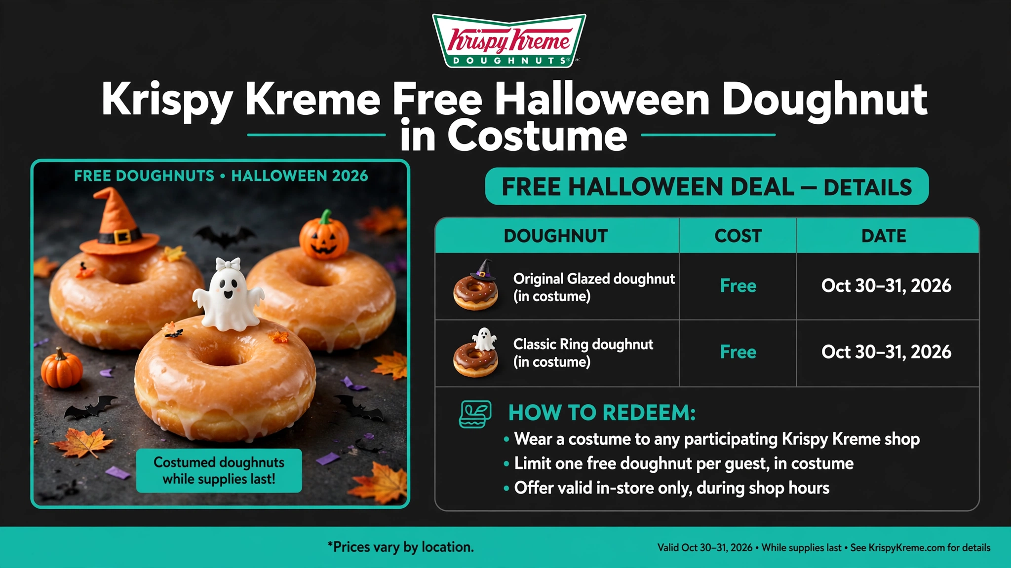 Krispy Kreme free Halloween doughnut in costume deal infographic