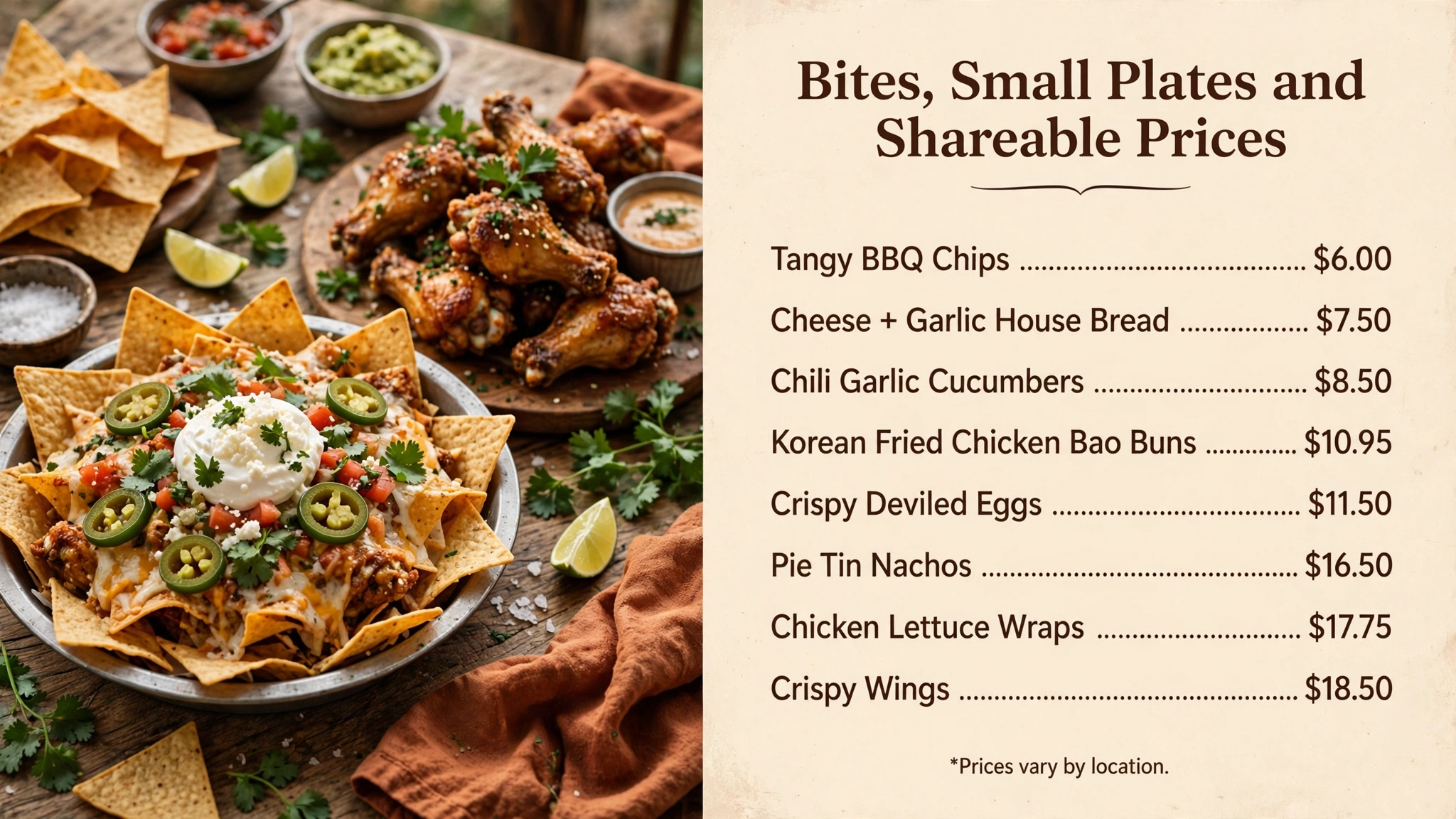 Lazy Dog bites small plates and shareable menu prices infographic