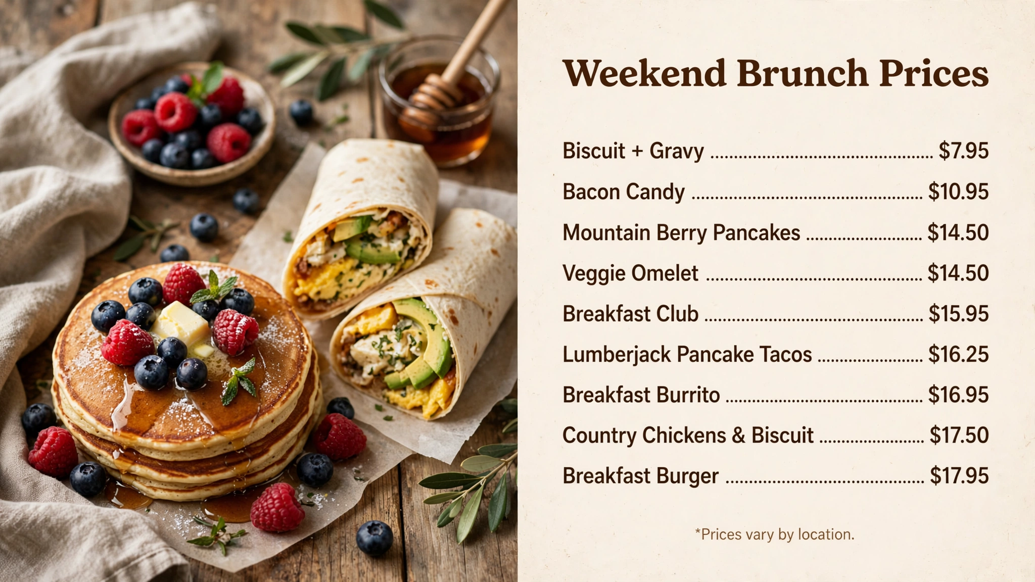 Lazy Dog weekend brunch menu prices infographic