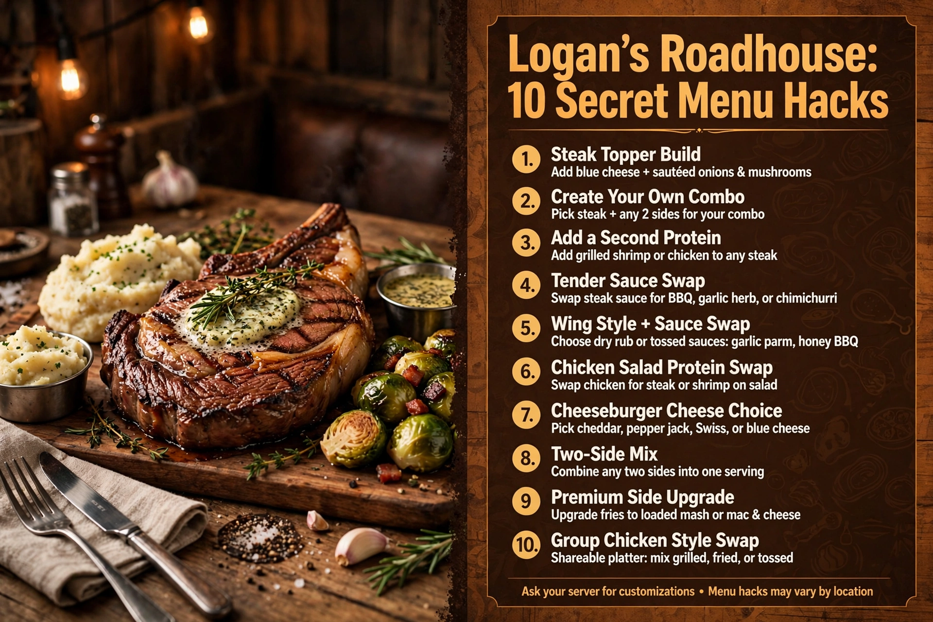 Logan's Roadhouse 10 secret menu hacks infographic