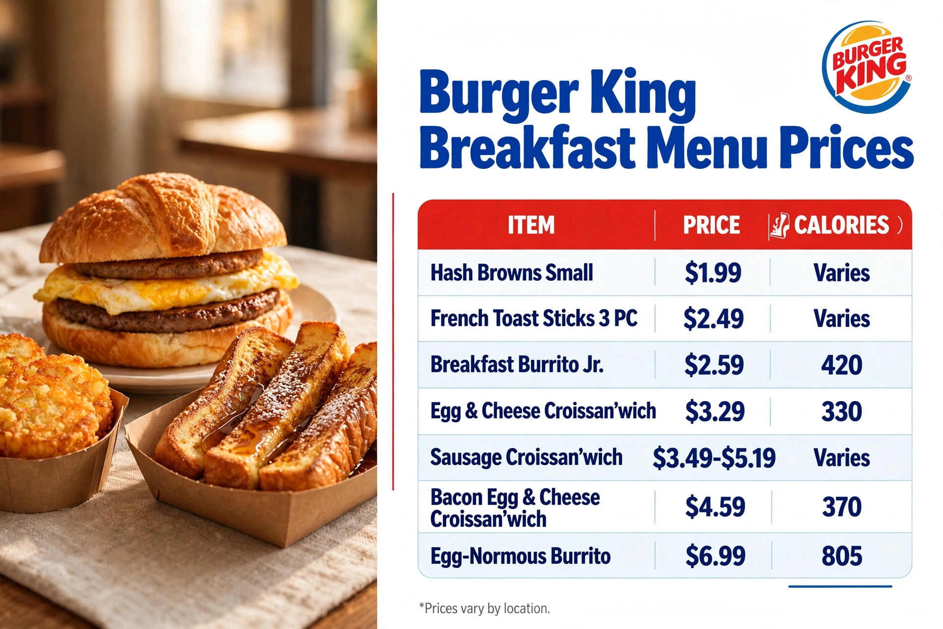 Burger King Breakfast Menu Prices Landscape infographic