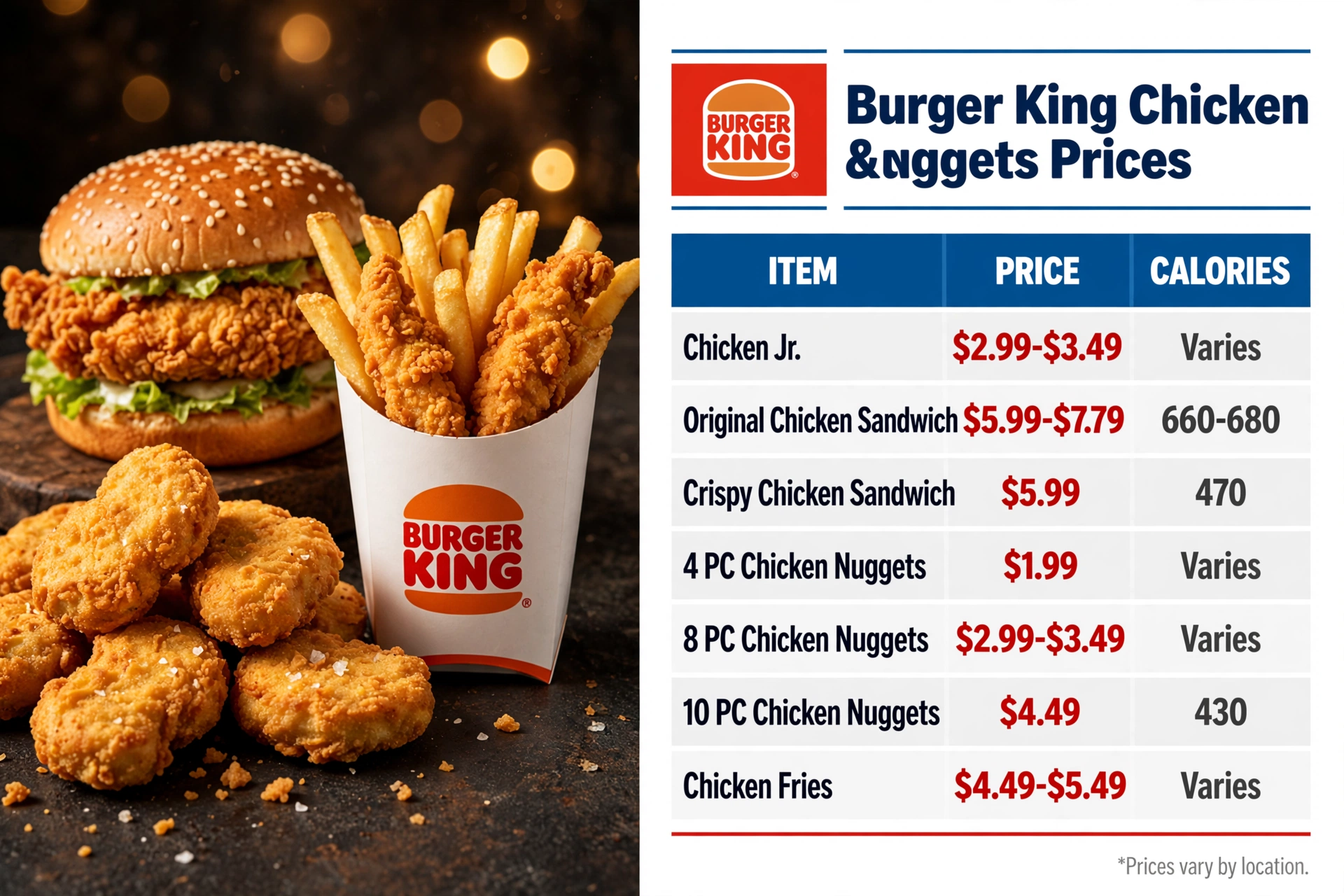 Burger King Chicken Nuggets Prices Landscape infographic