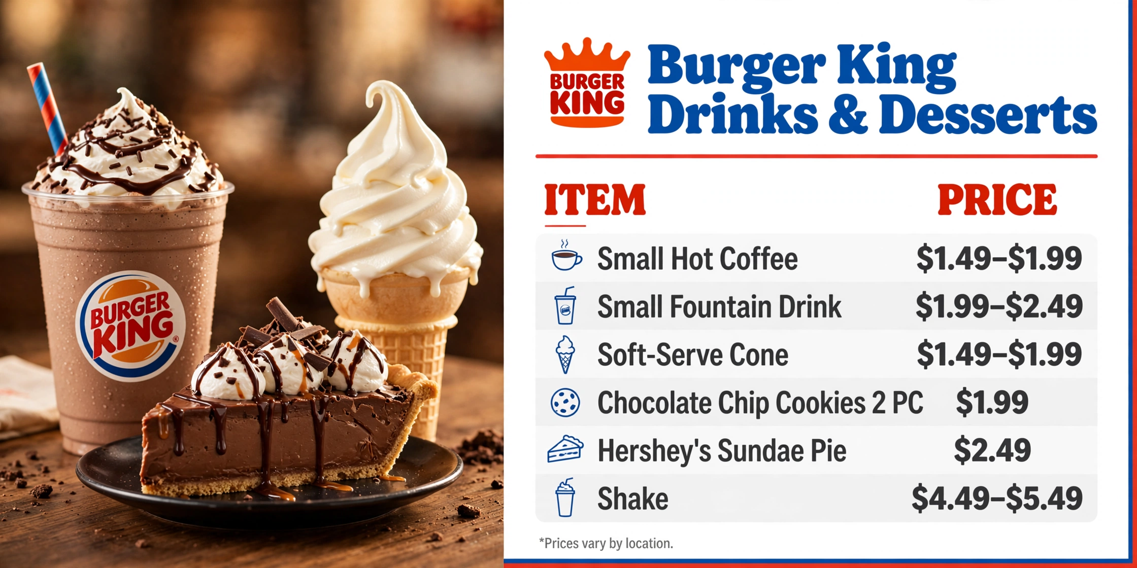 Burger King Drinks Desserts Prices Landscape infographic