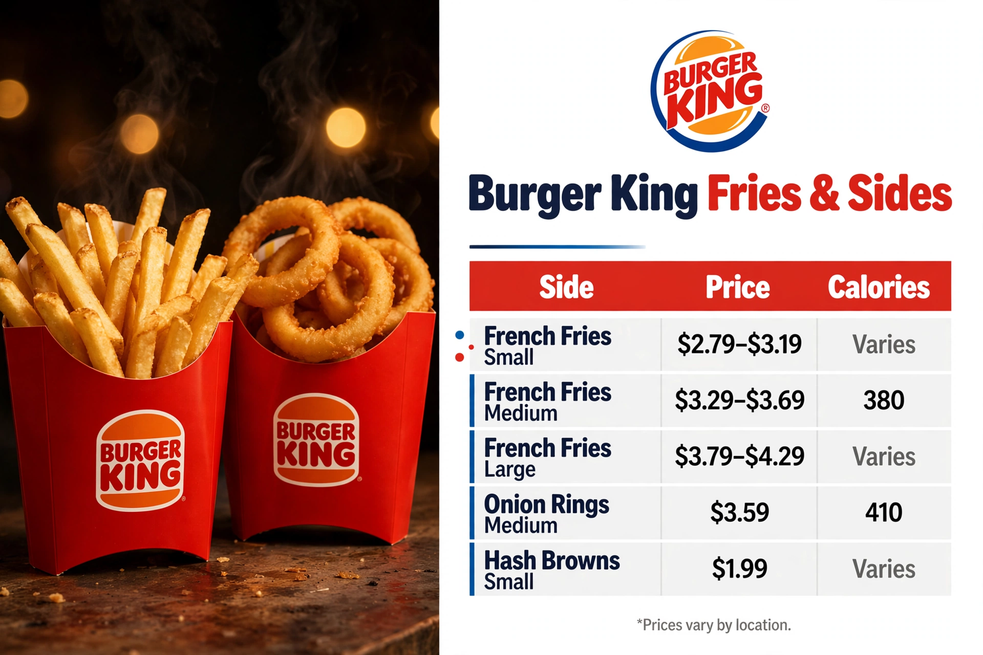 Burger King Fries Sides Prices Landscape infographic