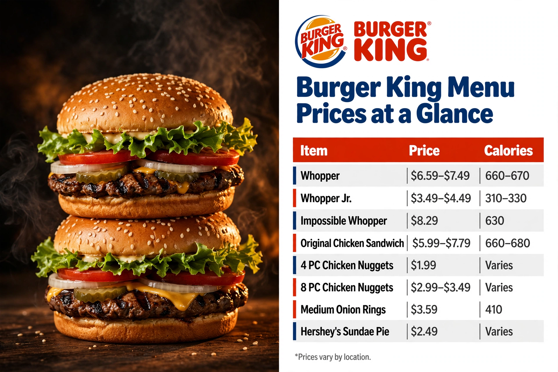Burger King Menu Prices At A Glance Landscape infographic