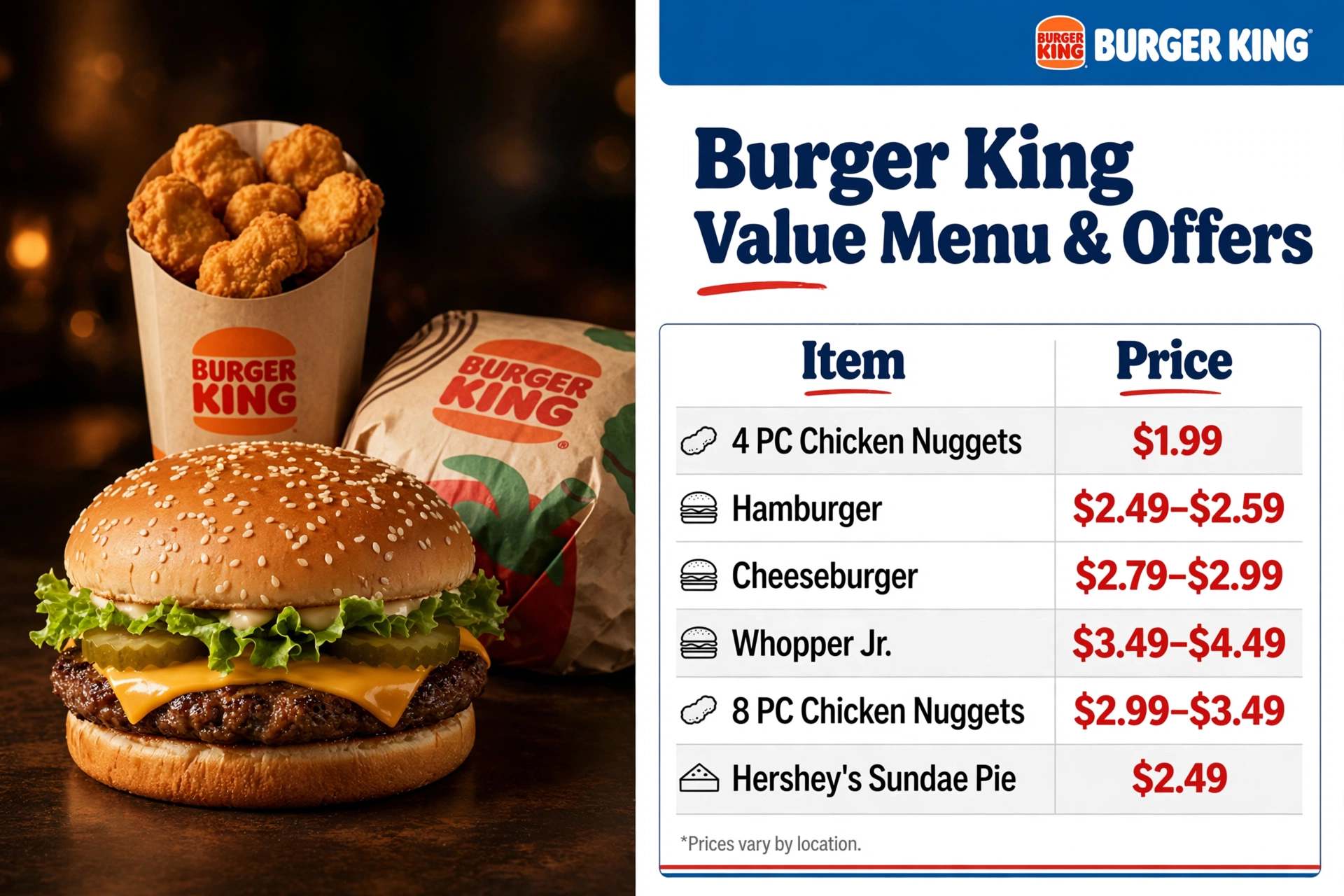 Burger King Value Menu Offers Landscape infographic