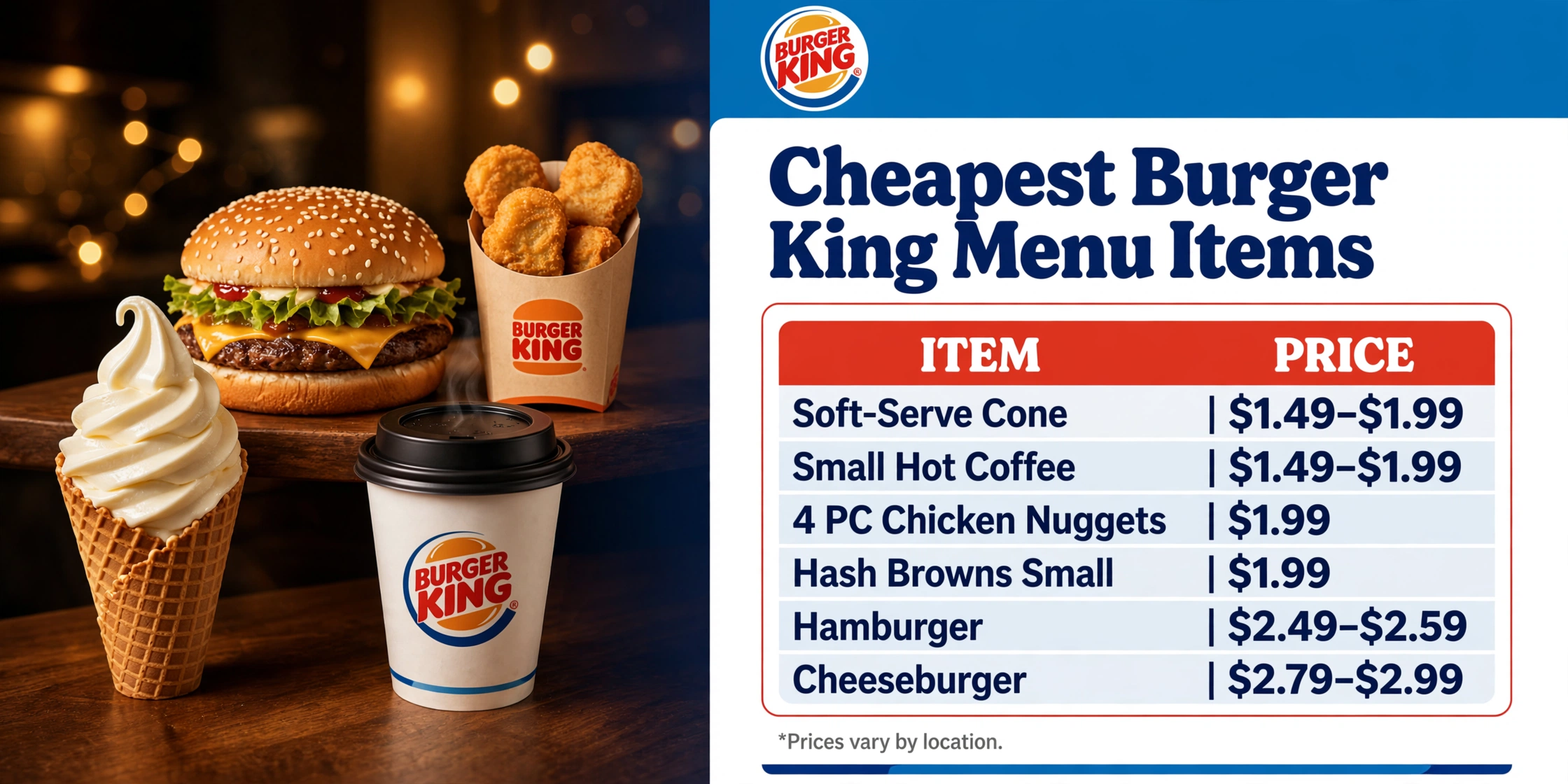 Cheapest Burger King Menu Items Landscape infographic