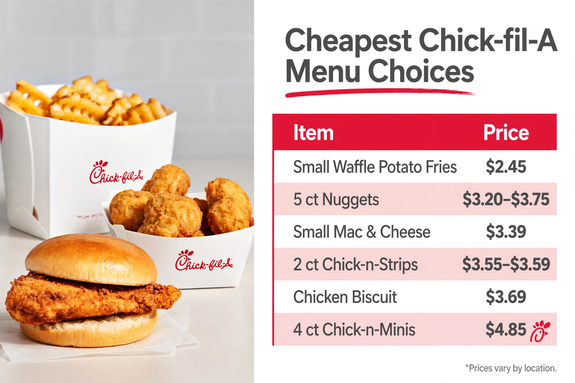 Cheapest Chick Fil A Menu Choices Landscape infographic