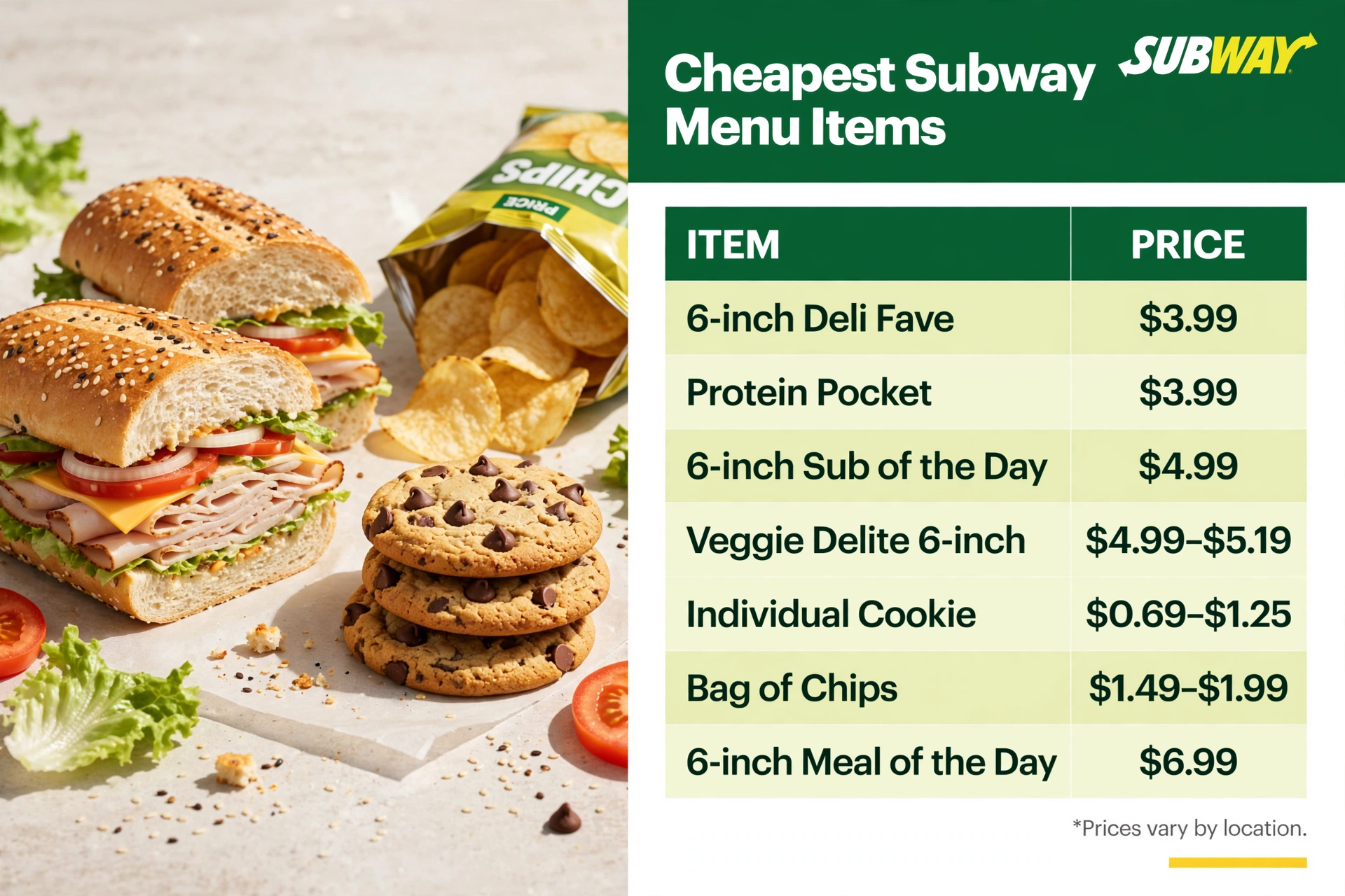 Cheapest Subway Menu Items Landscape infographic