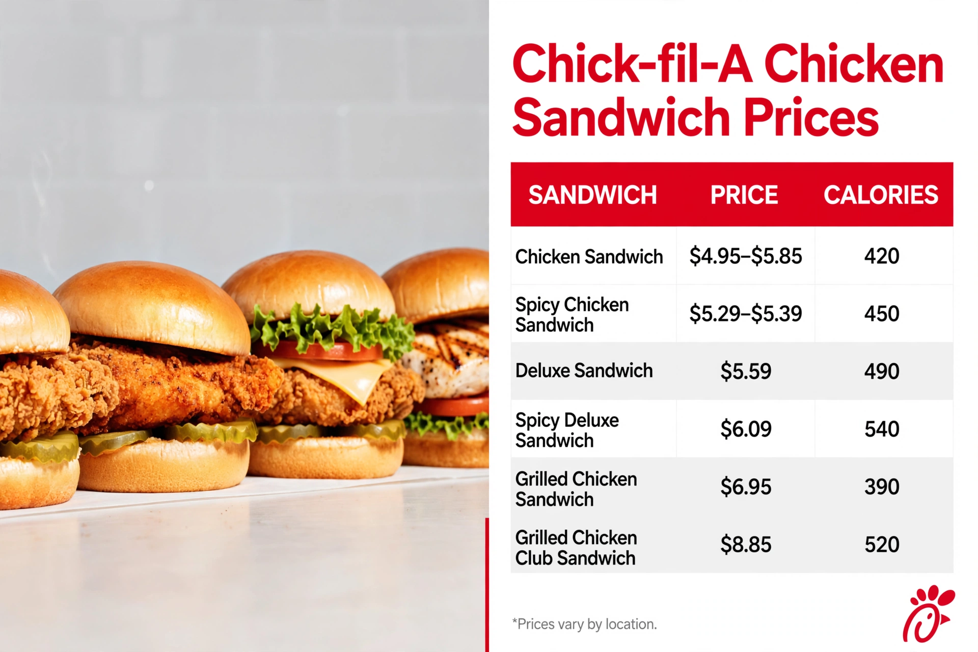 Chick Fil A Chicken Sandwich Prices Landscape infographic