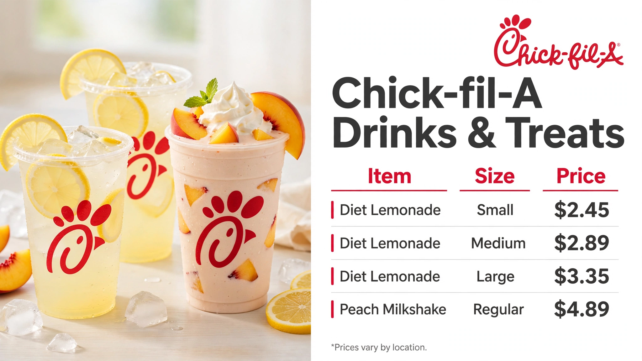 Chick Fil A Drinks Treats Prices Landscape infographic