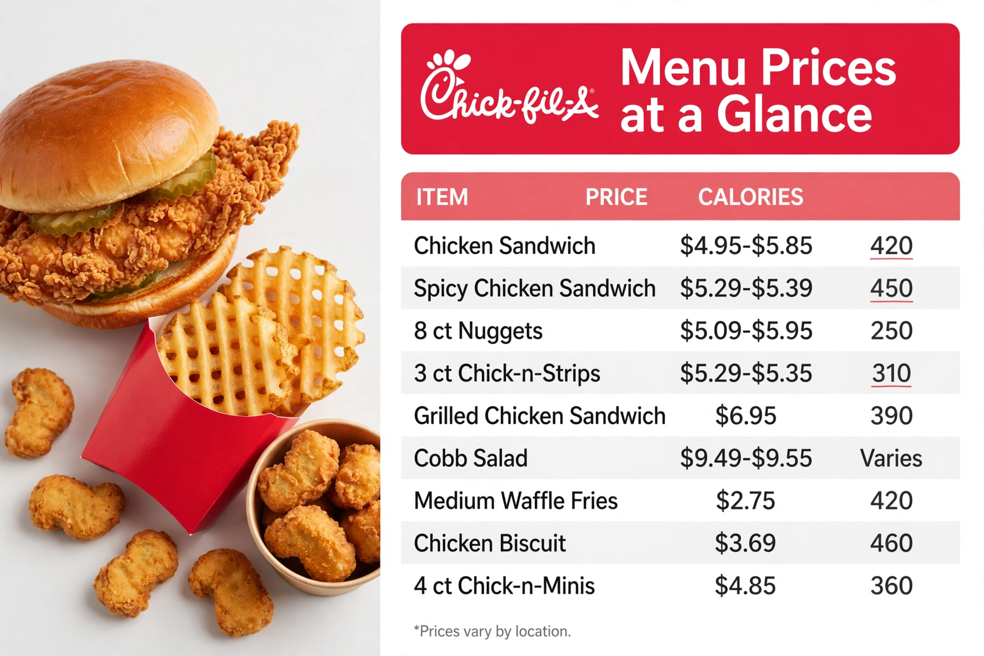 Chick Fil A Menu Prices At A Glance Landscape infographic